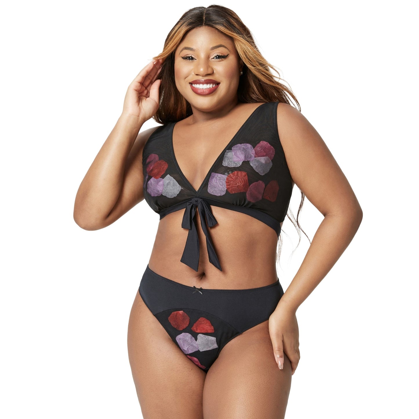YOLANDA Superfine Fabric Mesh Rose Thong Panties