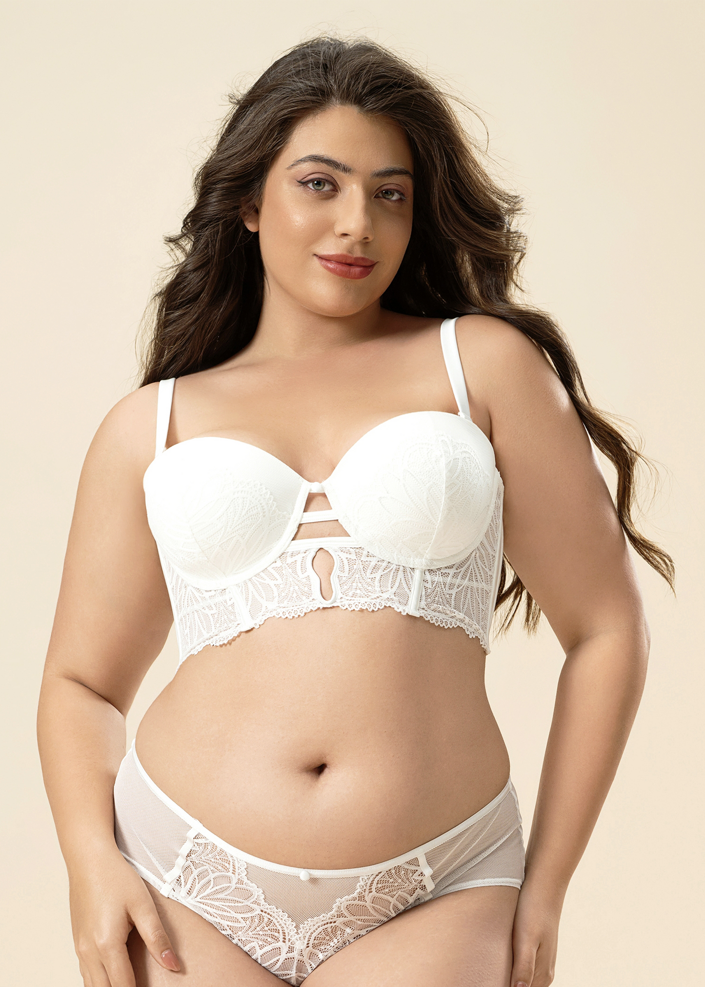 ABIGAIL Plus Lace Balconette Demi Long Bra With Molded Cup