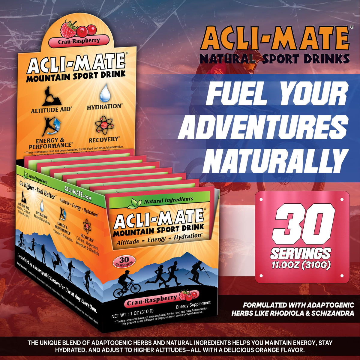 Acli-Mate Mountain Sport Drink Mix — High Altitude Hydration & Energy (Cranraspberry)