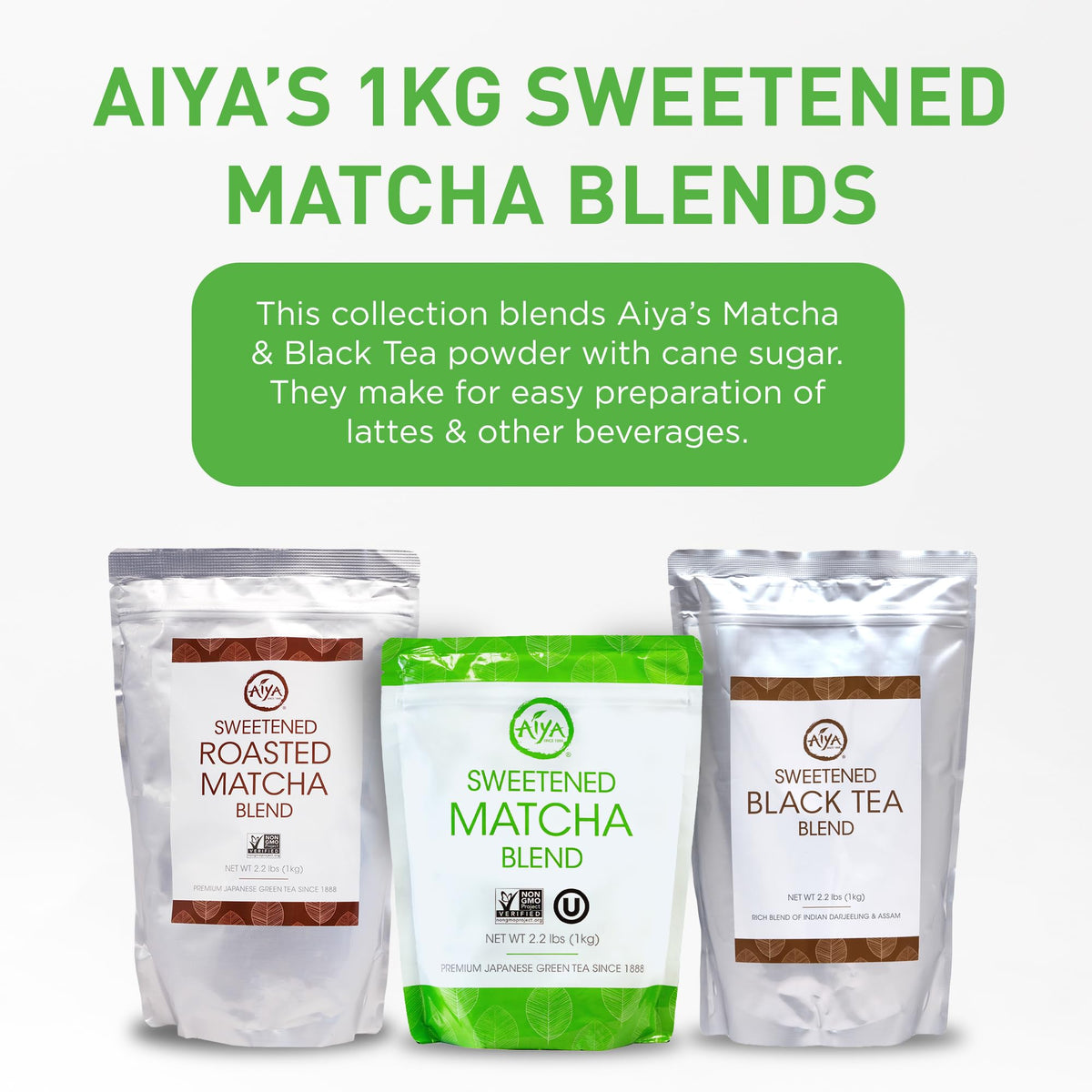 AIYA Sweetened Matcha Blend Powder 1kg – Antioxidant-Rich Japanese Green Tea for Lattes, Smoothies & More
