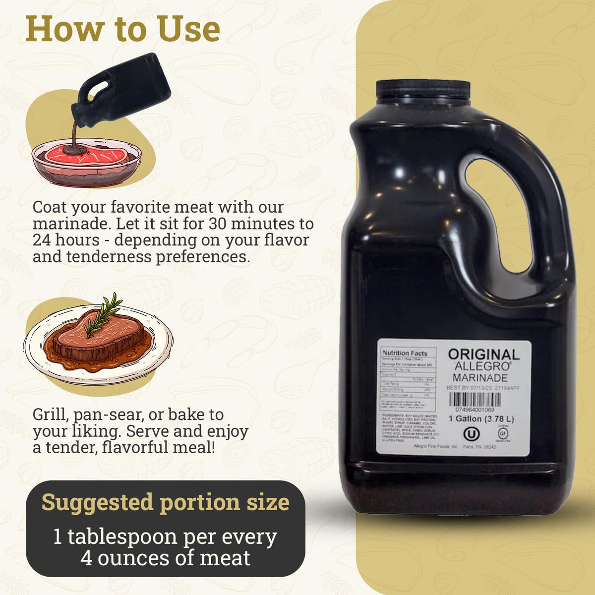 ALLEGRO Original Marinade – 128 Oz | Gluten-Free & Kosher | For Meat & Veggies