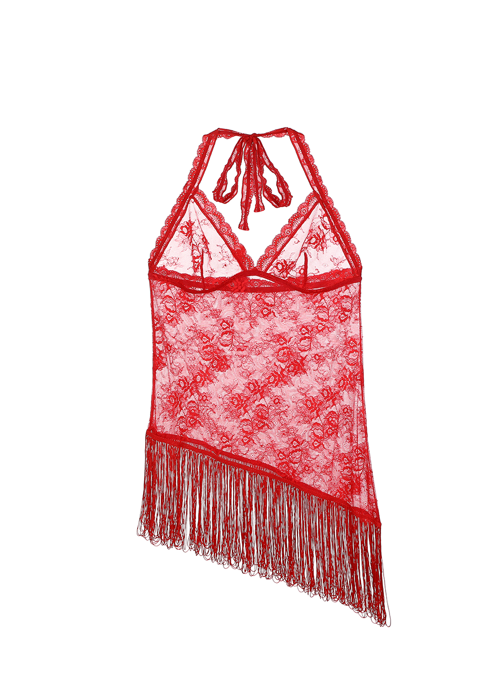 AMANDA Sexy Halter Top Lace Tassel Red Nightgown
