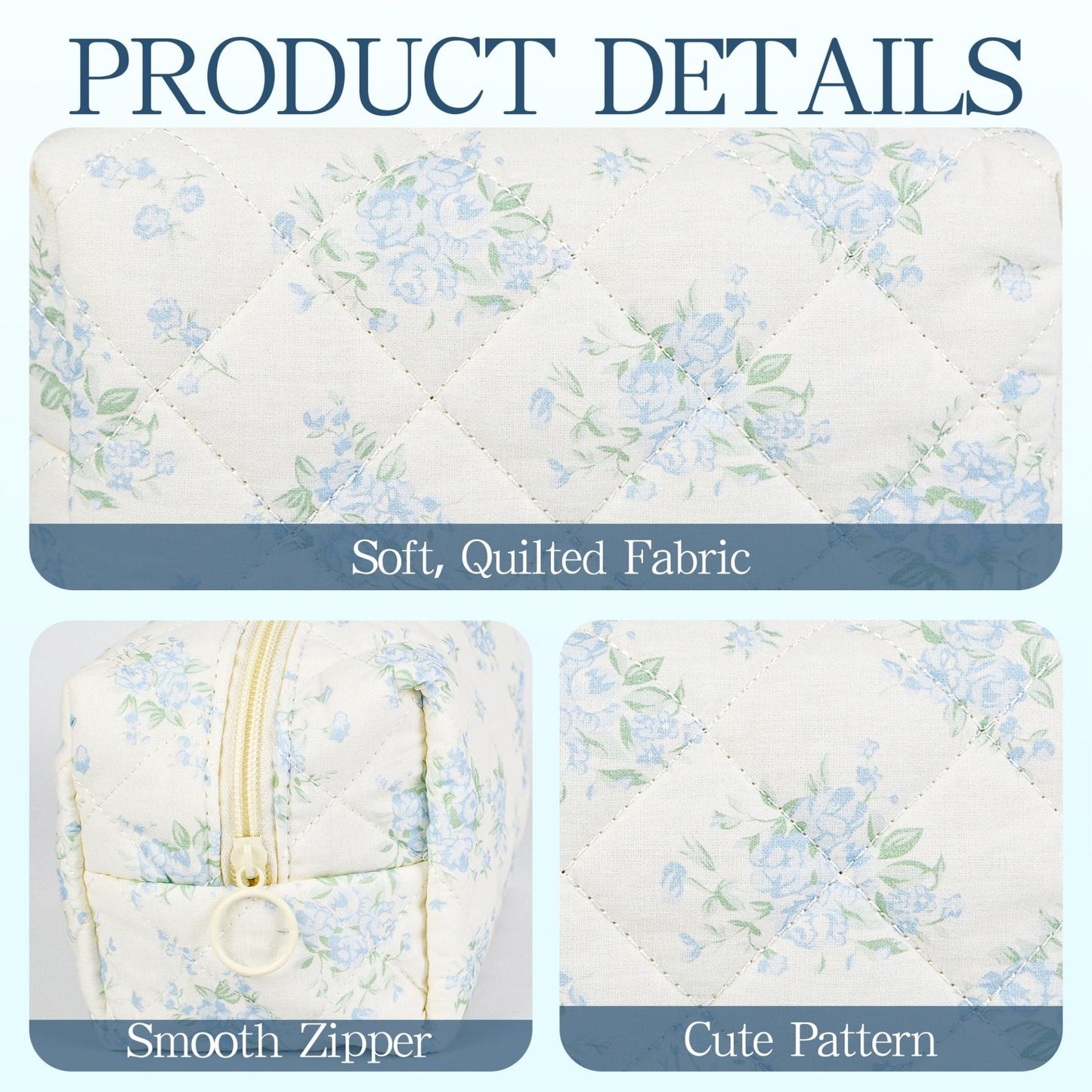 AMZMA Quilted Makeup Pouch,Cotton Puffy Makeup Bag, Coquette Cosmetic Bag for Women and Girls, Aesthetic Organizer Bag, Cute Flower Travel Toiletry Bag