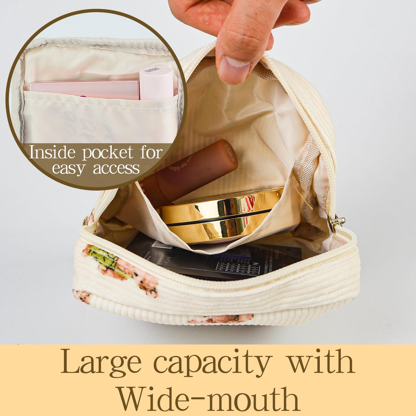 AMZMA Small Pouches for Purse Cute Mini Cosmetic Bag with Zipper Aesthetic Corduroy Makeup Bags Toiletry Bag