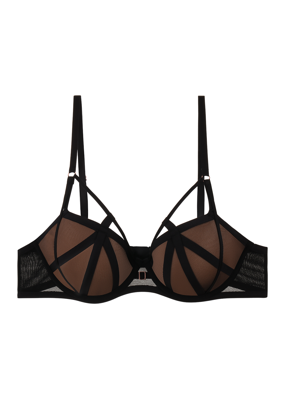 ANN Black Push-Up Molded Mesh Demi Bra with Removable Pads