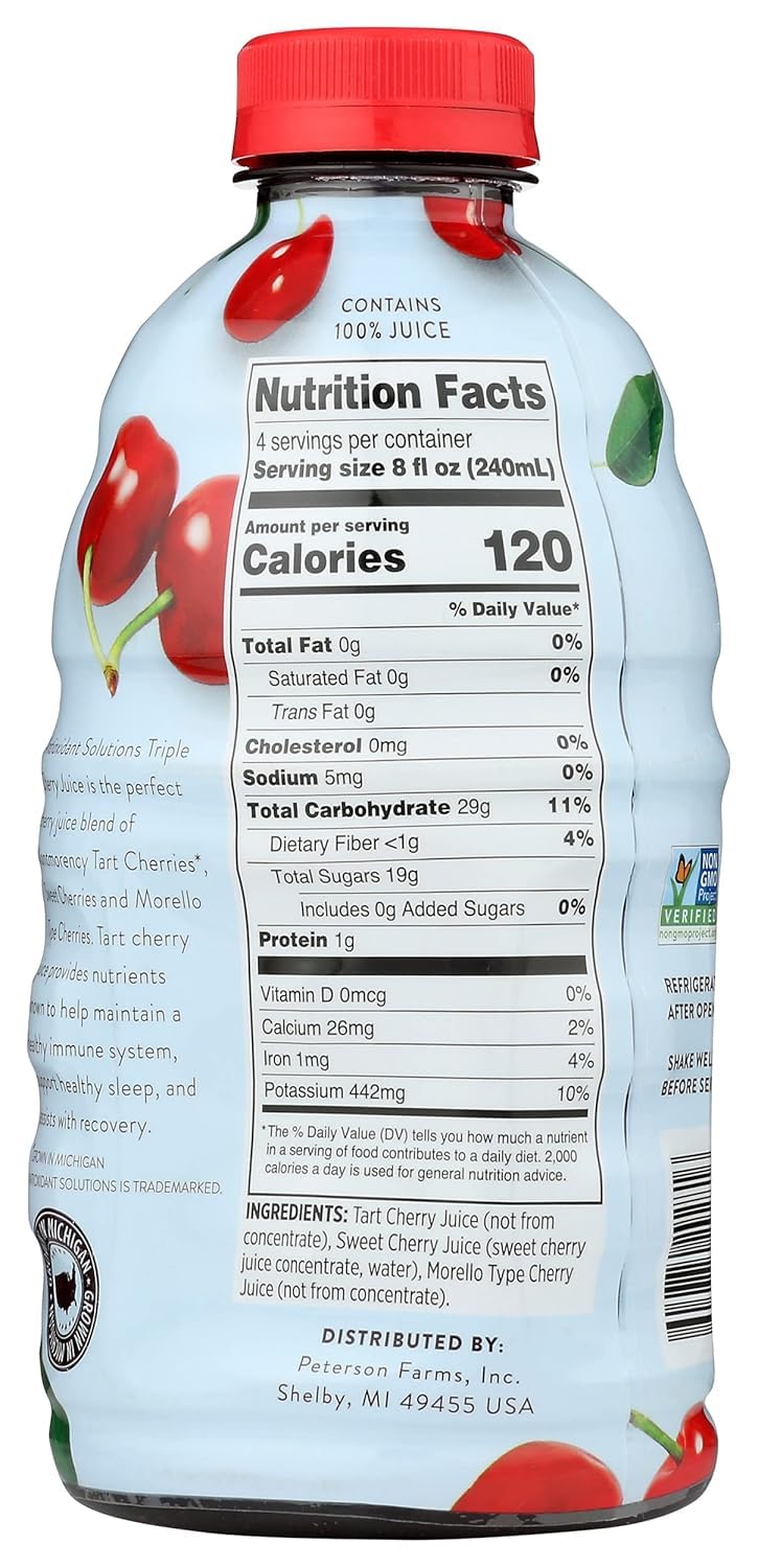 Antioxidant Solutions 100% Triple Cherry Juice – No Added Sugar, High Antioxidants, 32 oz Bottles (6-Pack)