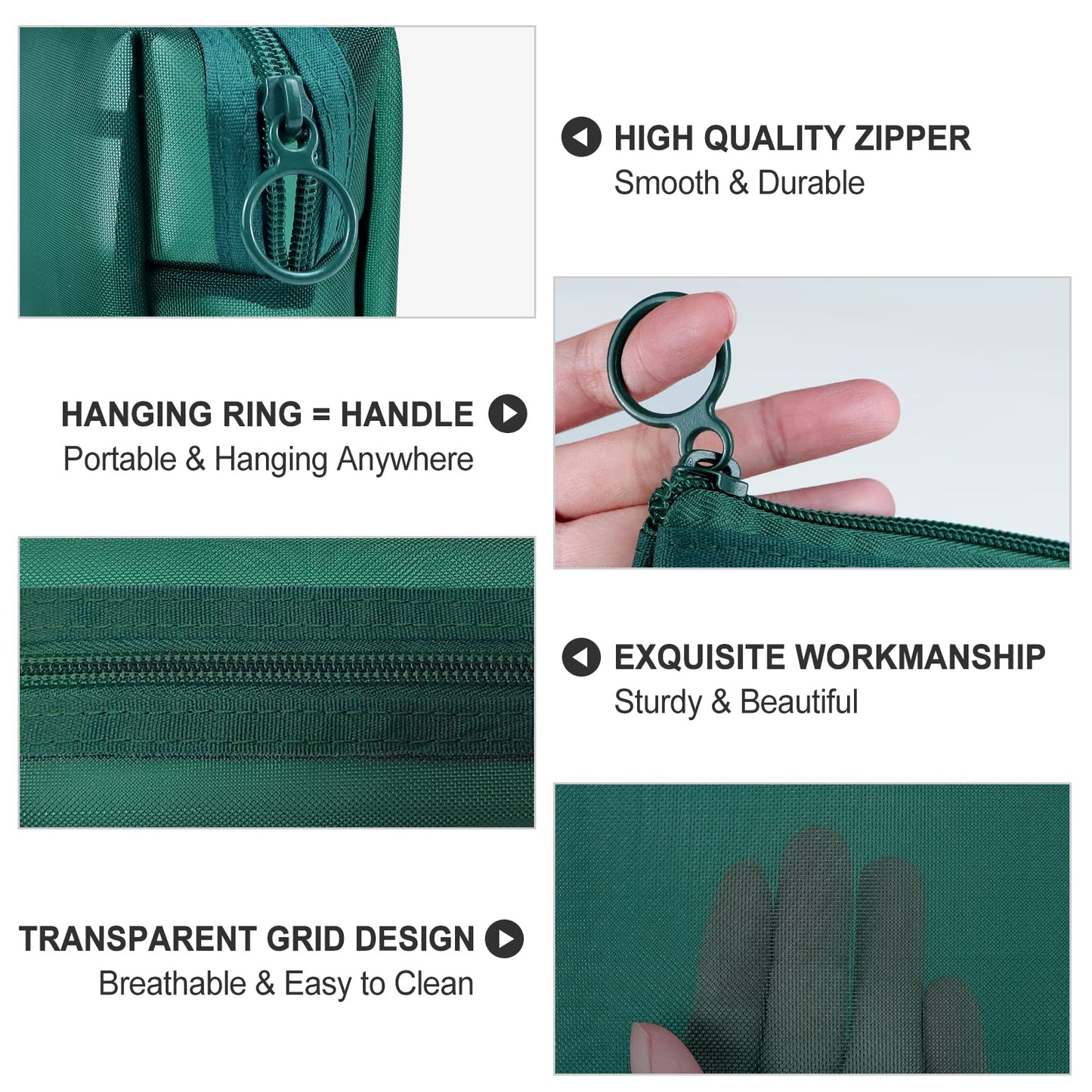 Aosbos 3-Pack Mesh Cosmetic Bag Set - Travel/On-The-Go Makeup Storage, Zipper Closure Small Pouch, Green
