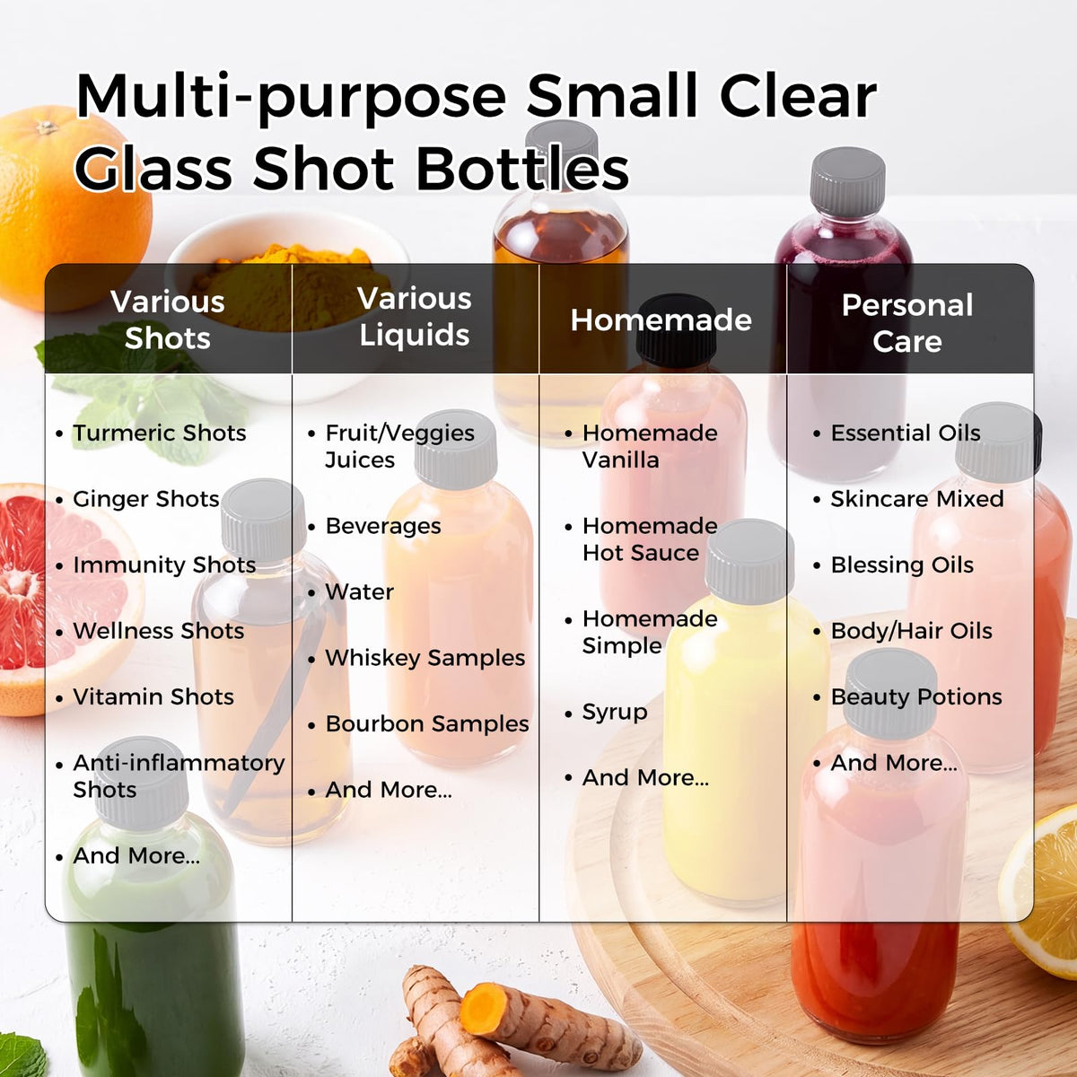 AOZITA 16 Pack, 2 oz Small Clear Glass Bottles w/Lid & 3 Funnels - 60ml Boston Shot Bottles for Health, Immunity, Potion, Wellness, Sample, Ginger, Juice - Mini Personal Care & Beauty Travel Bottle