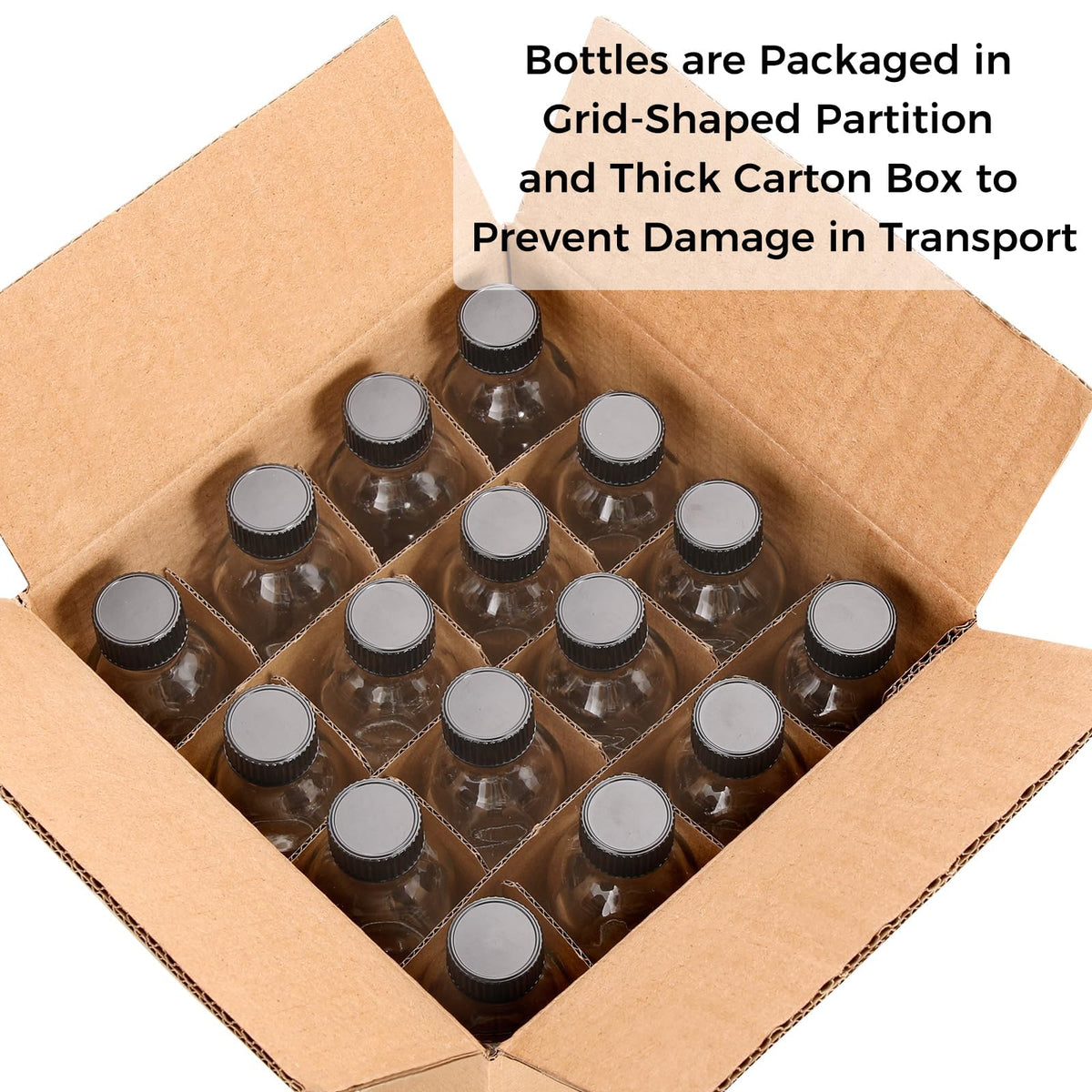 AOZITA 16 Pack, 2 oz Small Clear Glass Bottles w/Lid & 3 Funnels - 60ml Boston Shot Bottles for Health, Immunity, Potion, Wellness, Sample, Ginger, Juice - Mini Personal Care & Beauty Travel Bottle