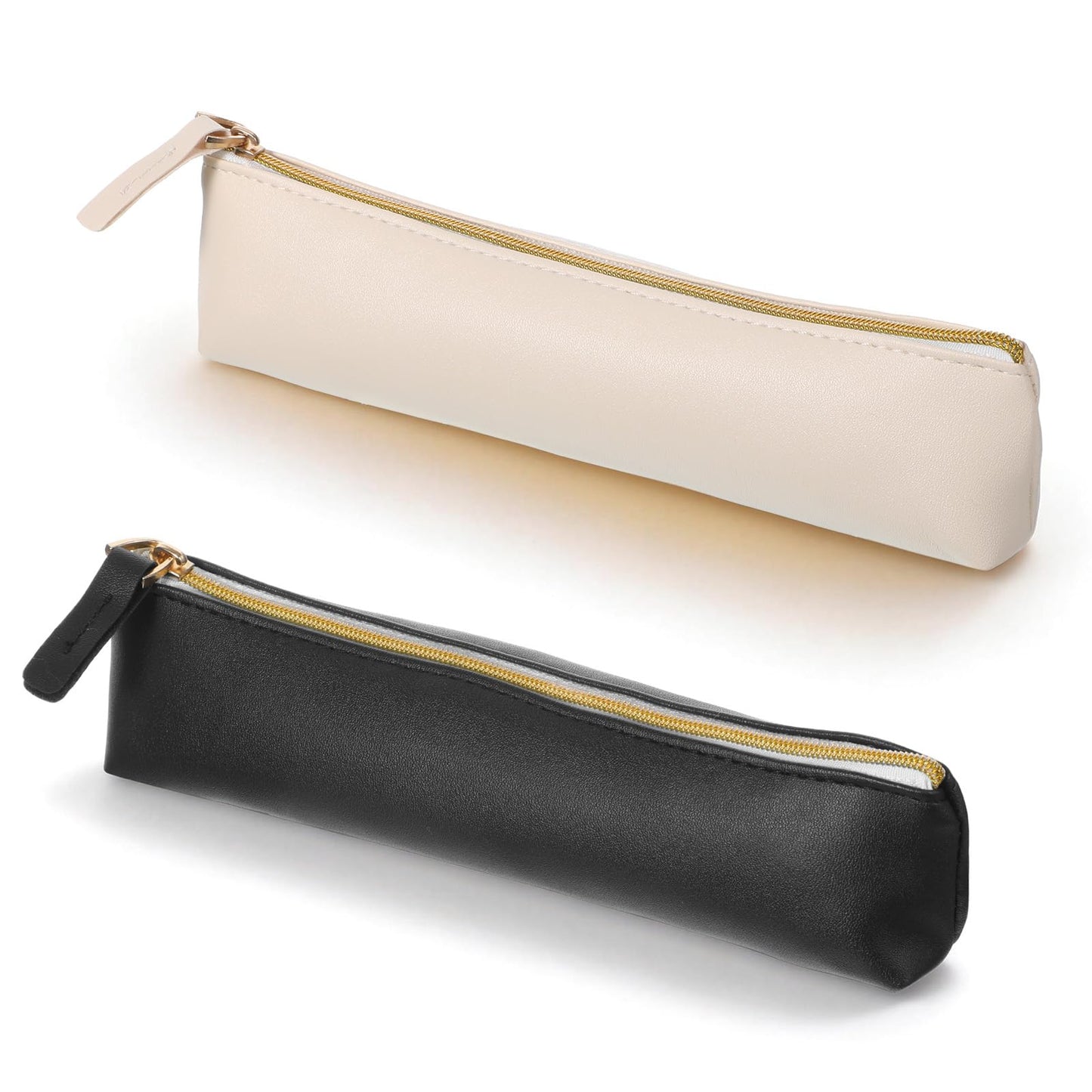 Apojgitn 2Pcs Mini Makeup Bag for Purse, PU Leather Small Makeup Bag Portable Soft Cosmetic Organizer Pouch Waterproof Small lipstick Bags with Zipper for Women Travel Storage(Black, Beige)