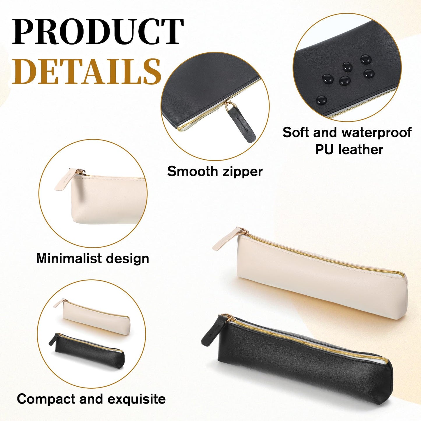 Apojgitn 2Pcs Mini Makeup Bag for Purse, PU Leather Small Makeup Bag Portable Soft Cosmetic Organizer Pouch Waterproof Small lipstick Bags with Zipper for Women Travel Storage(Black, Beige)
