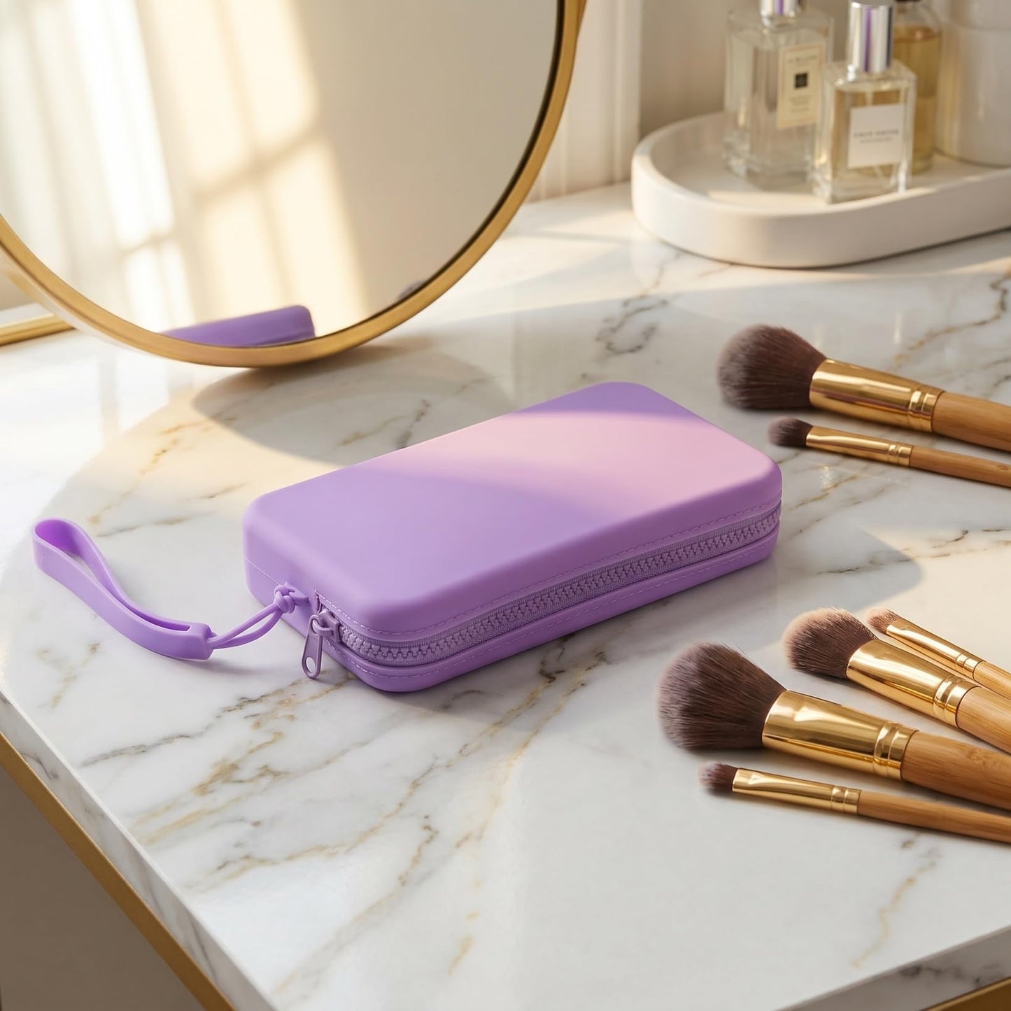 ARTIBETTER Silicone Makeup Bag Zippered Small Portable Waterproof Cosmetic Pouch Travel Organizer Purple Storage Case for Toiletries and Accessories