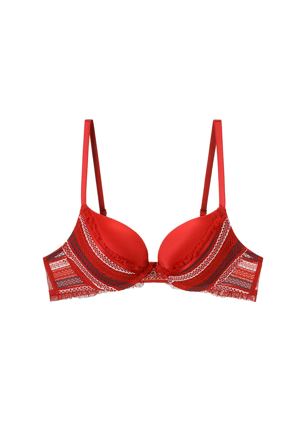 ASHLEY Plus Shiny Red Push-Up Underwired Demi Molded Cup Bra