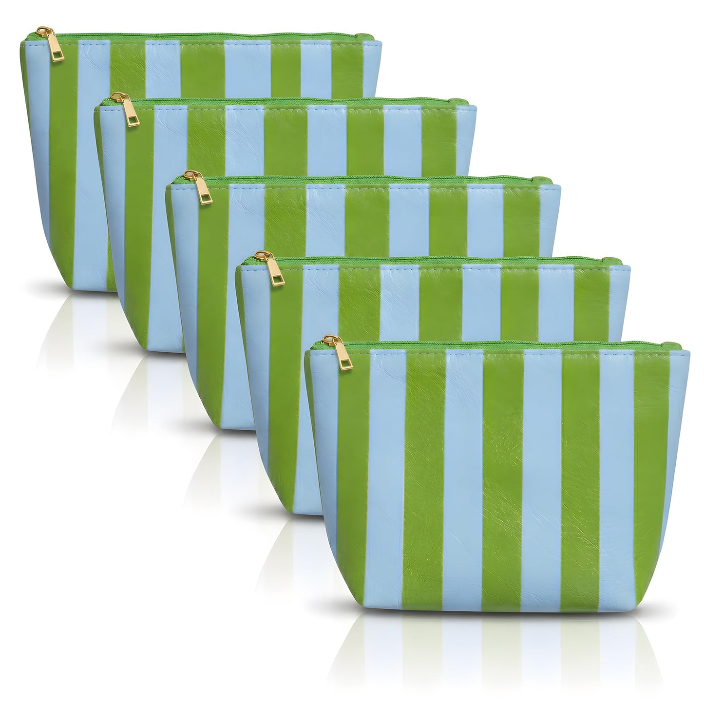Aspen Lane Preppy Stripe Crinkle Makeup Bag Set of 5 Travel Cosmetic Bags