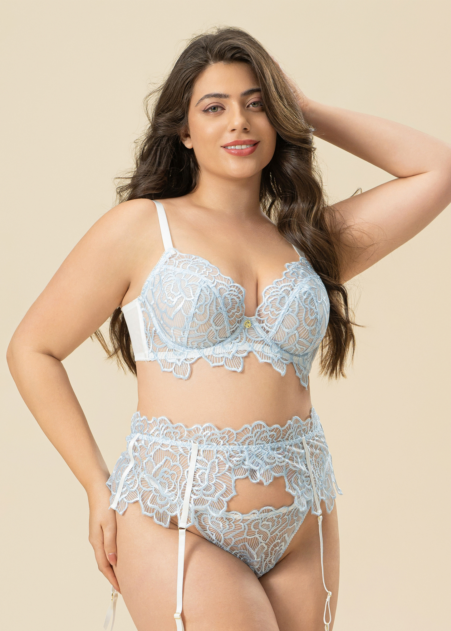 ATHENA Plus Fairylike Wathet Blue Floral Lace Unlined Demi Bra