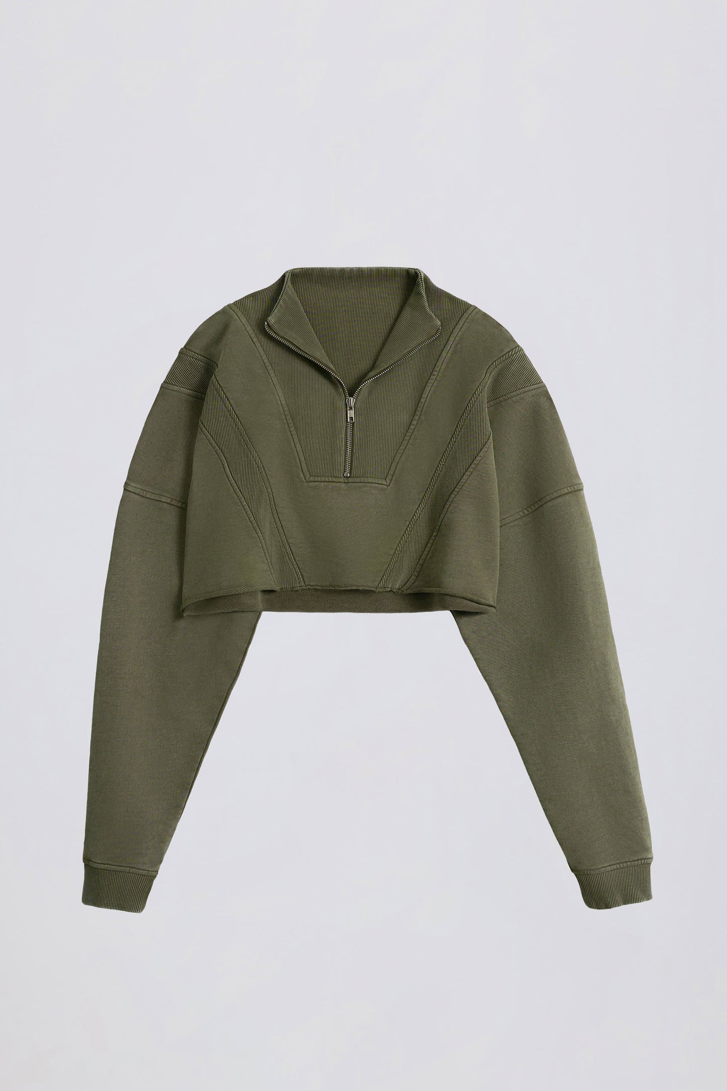Cotton Jersey Acid Wash Cropped Sweatshirt in Light Green