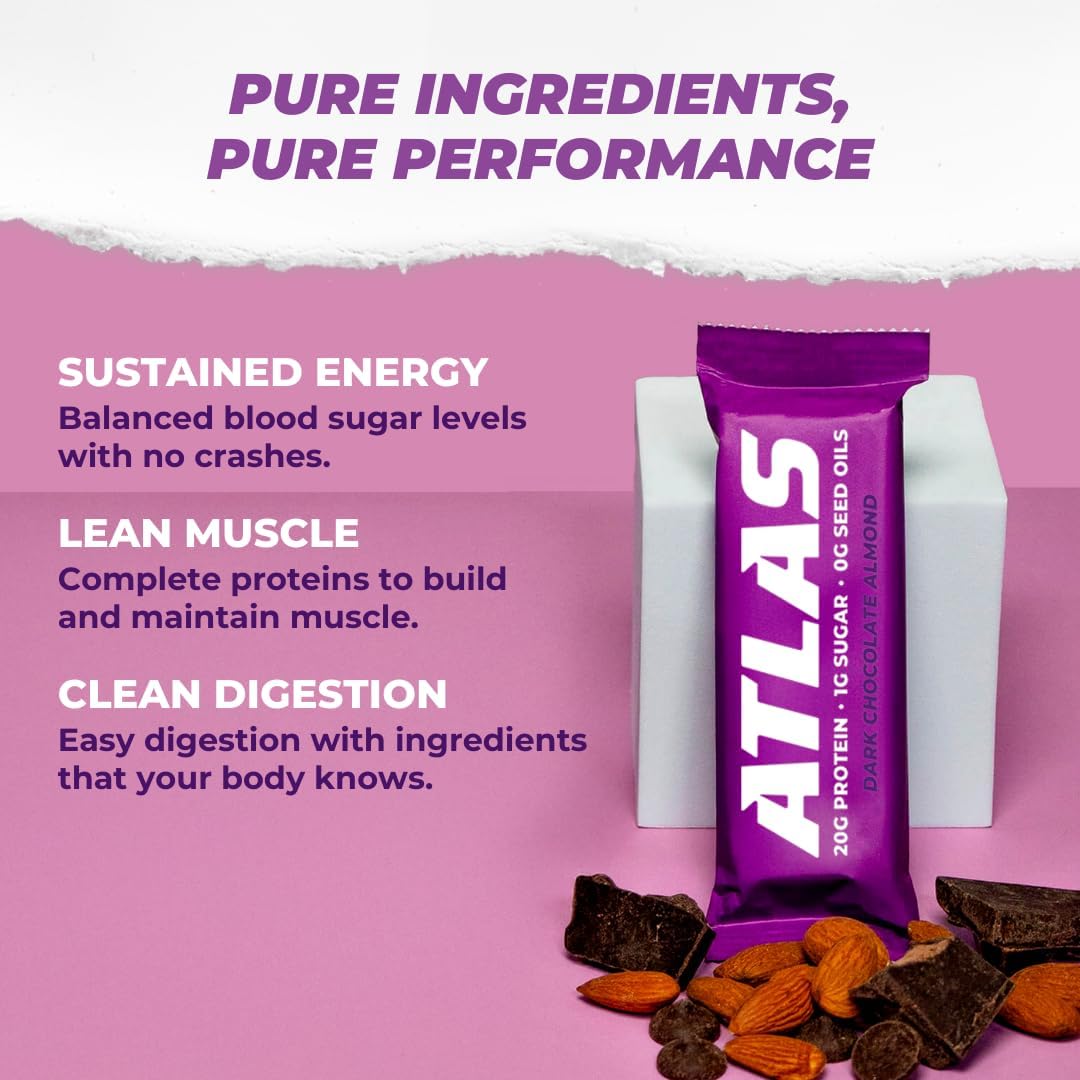 Atlas Protein Bar - 20g Protein, 1g Sugar, Clean Ingredients, Gluten Free Whey Variety, 36 Count