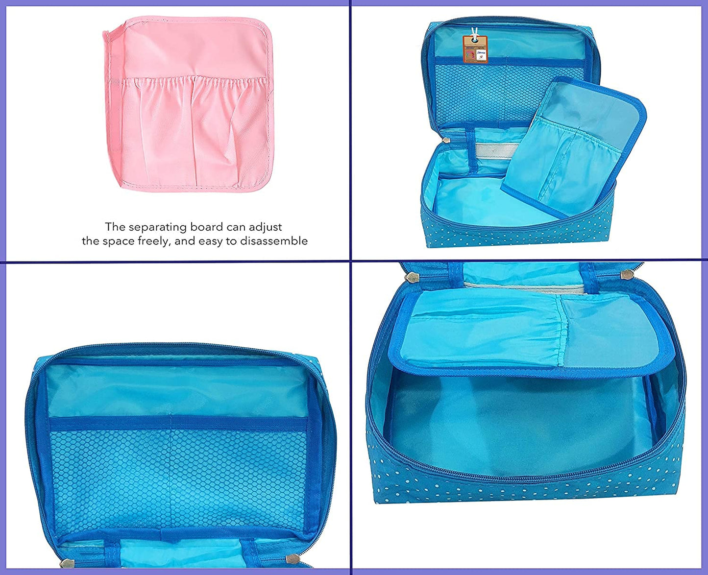 atorakushon Travel Makeup Train Case Cosmetic Organizer Portable Artist Storage Bag Zipper Pouch with Adjustable Divider for Women Girls Gifts Water-Resistant Daily Storage Organzier (Sky Blue)