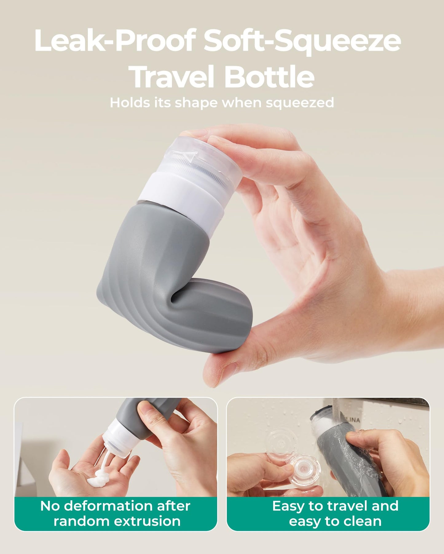 BAGSMART 18 Pack TSA Approved Travel Bottles for Toiletries, Leak Proof Silicone Travel Size Containers Bottles for Shampoo, Grey