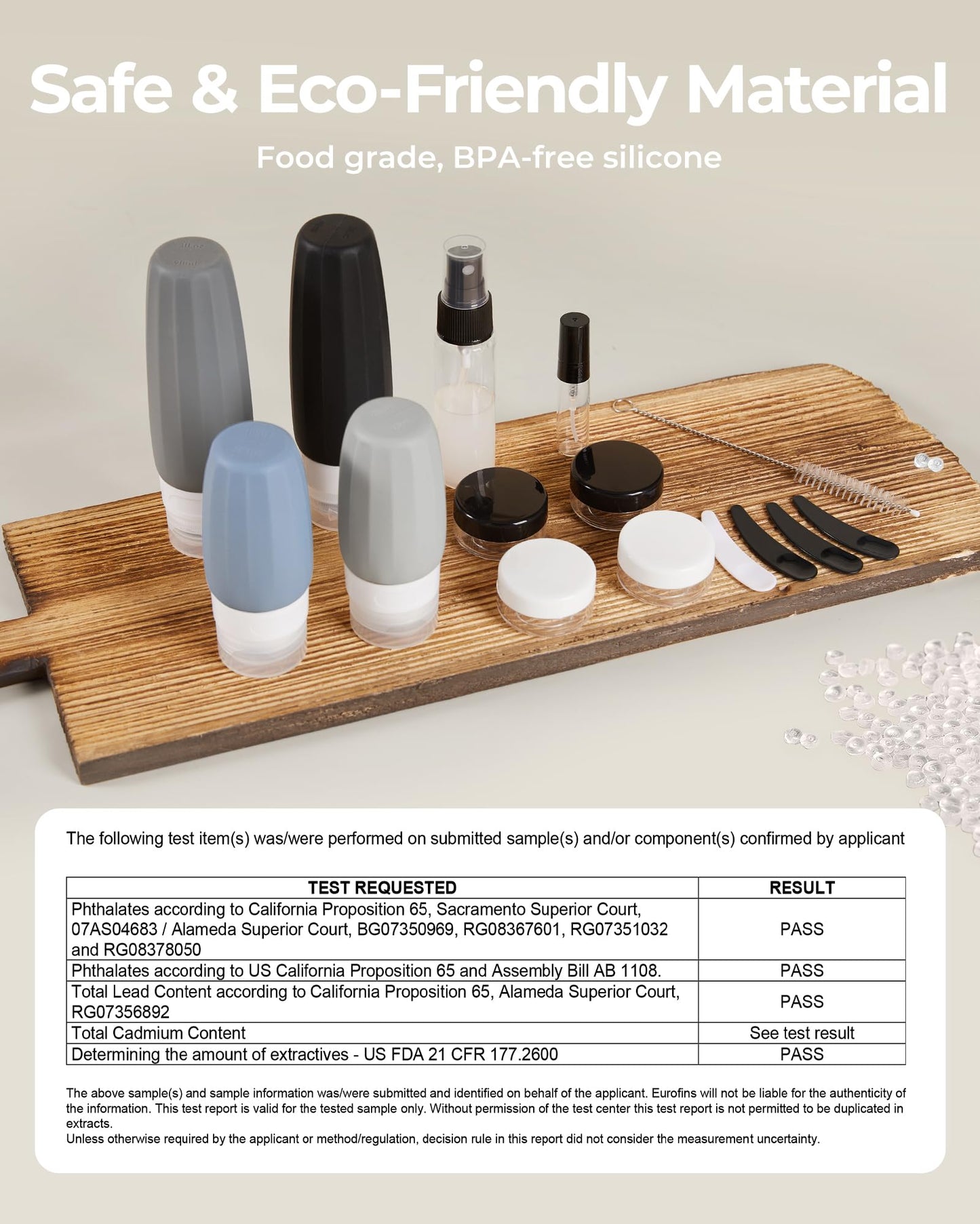 BAGSMART 18 Pack TSA Approved Travel Bottles for Toiletries, Leak Proof Silicone Travel Size Containers Bottles for Shampoo, Grey