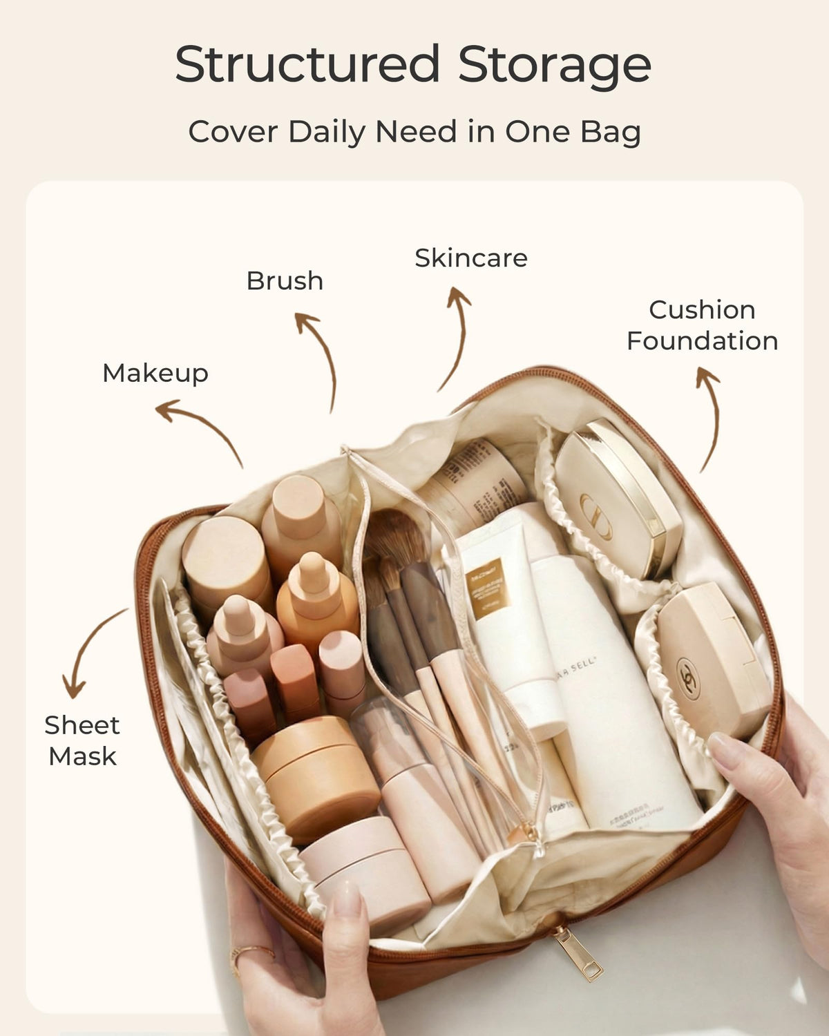 BAGSMART Makeup Bag Travel Cosmetic Bag,Women Toiletry Case, Brushes, Black