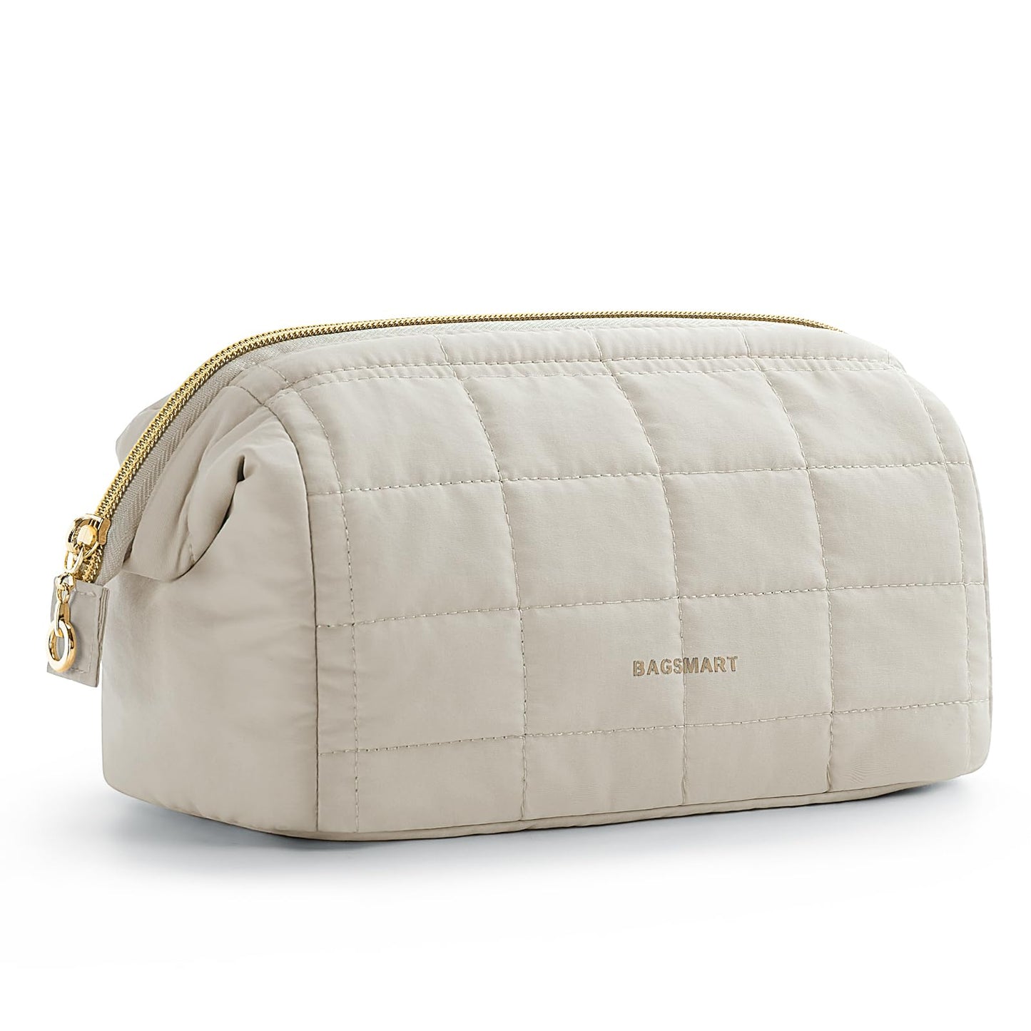 BAGSMART Makeup Bag Travel Toiletry Bag, Wide-open Zipper Pouch, Beige