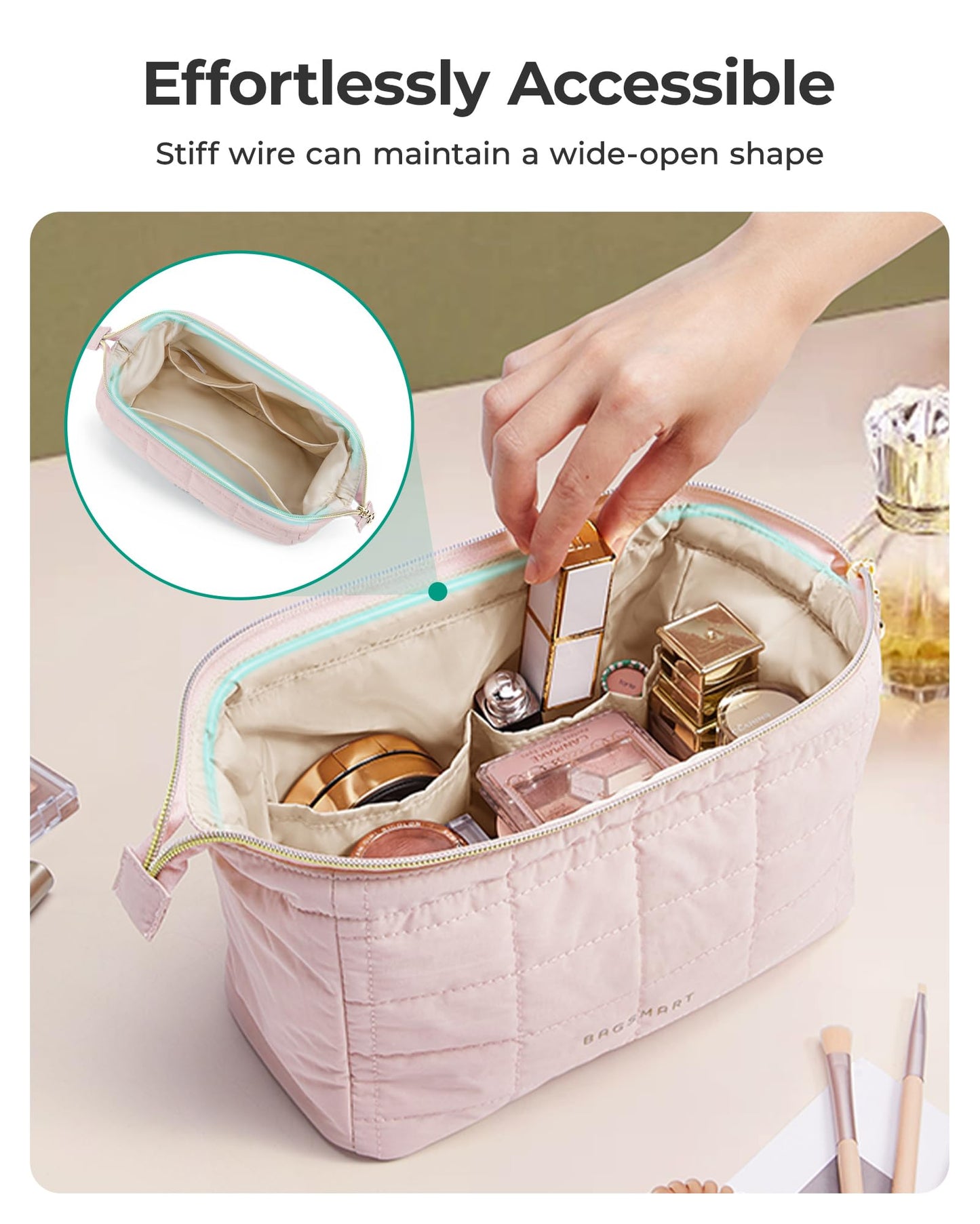 BAGSMART Makeup Bag Travel Toiletry Bag, Wide-open Zipper Pouch, Floral