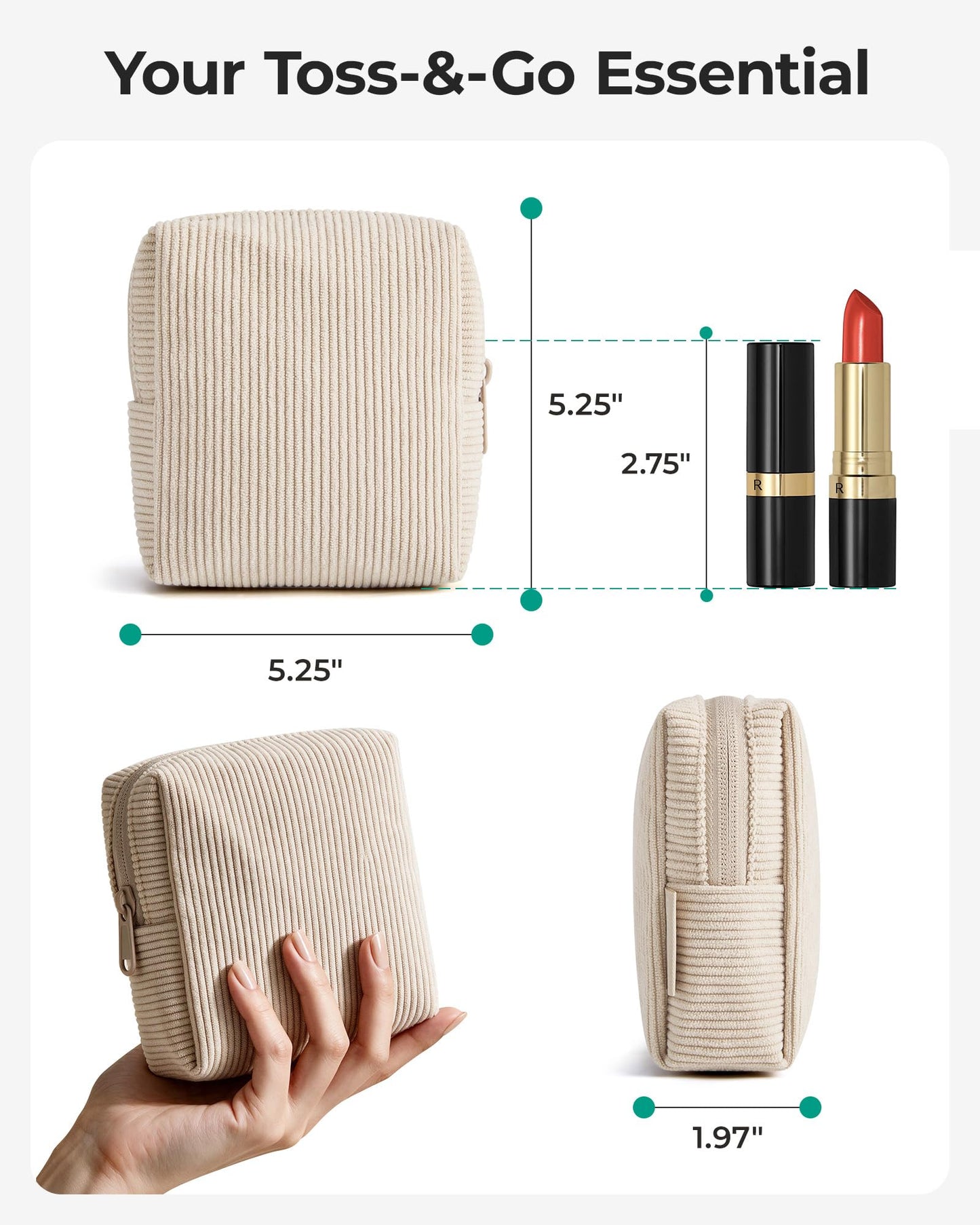BAGSMART Small Corduroy Makeup Bag for Women, Cosmetic Pouch with Pocket