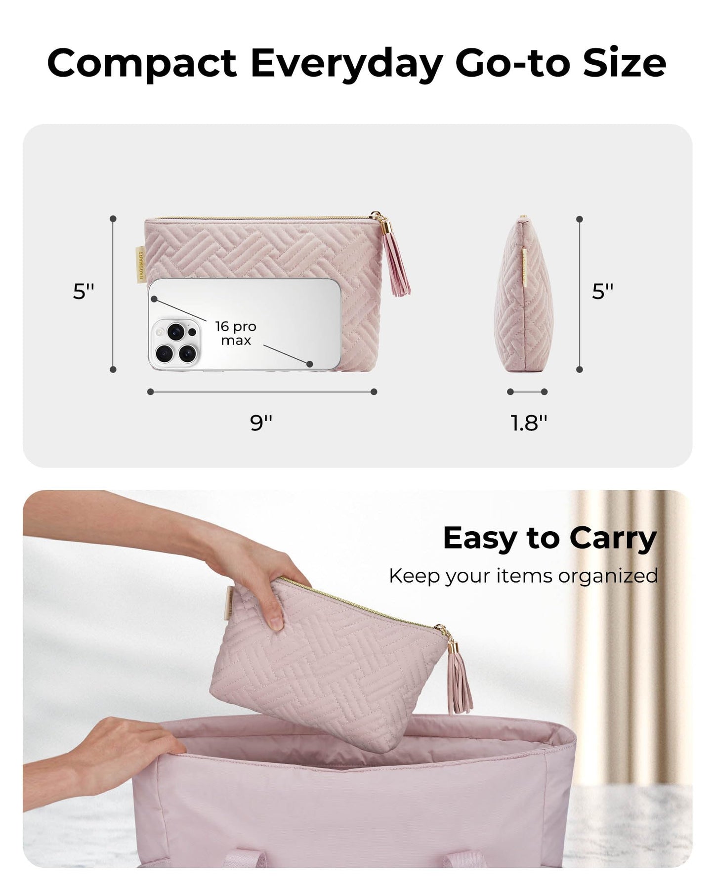 BAGSMART Small Makeup Bag for Women, Zipper Cosmetic Pouch for Purse