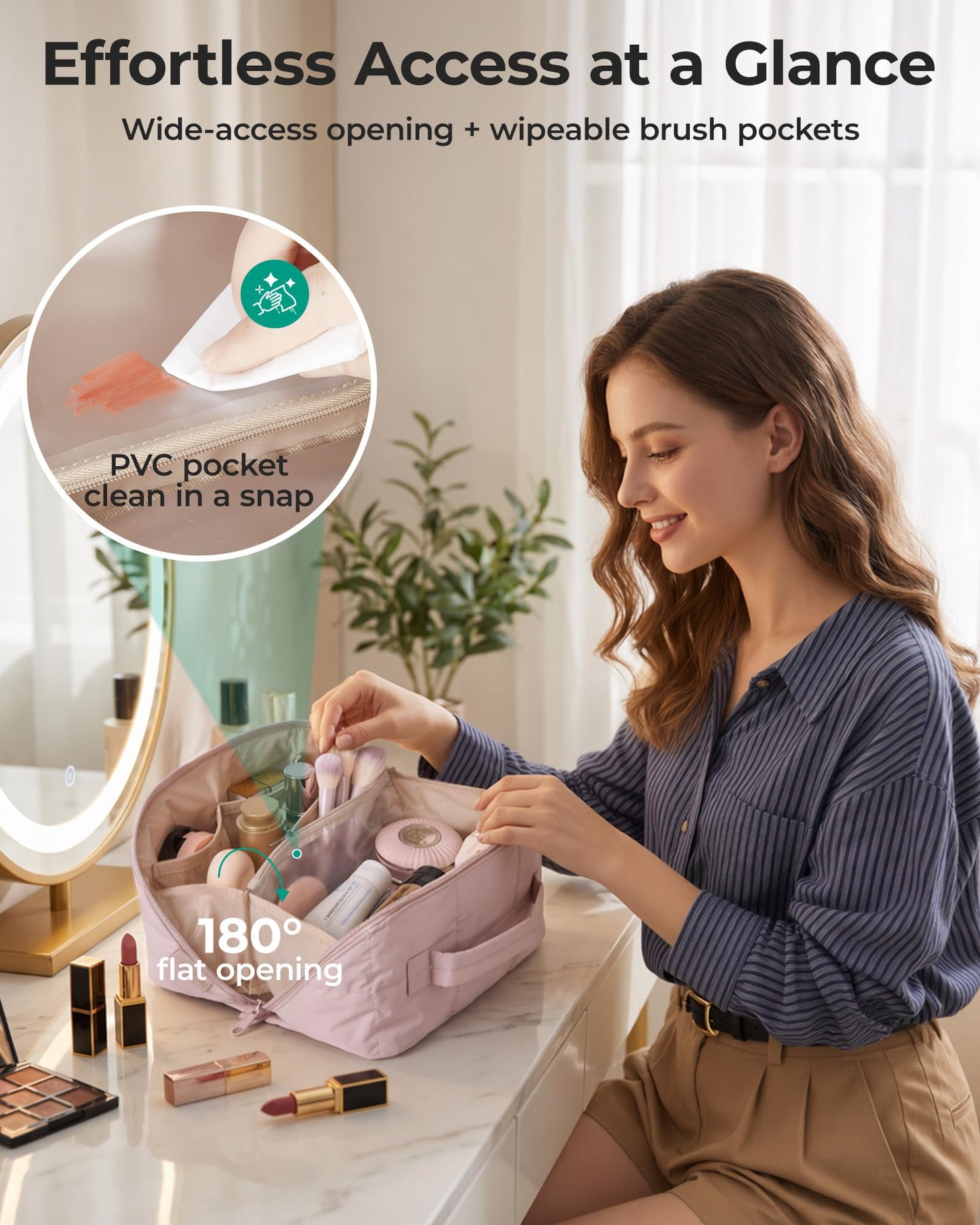BAGSMART TSA-Ready Makeup Bag, Water-Resistant Travel Toiletry Organizer
