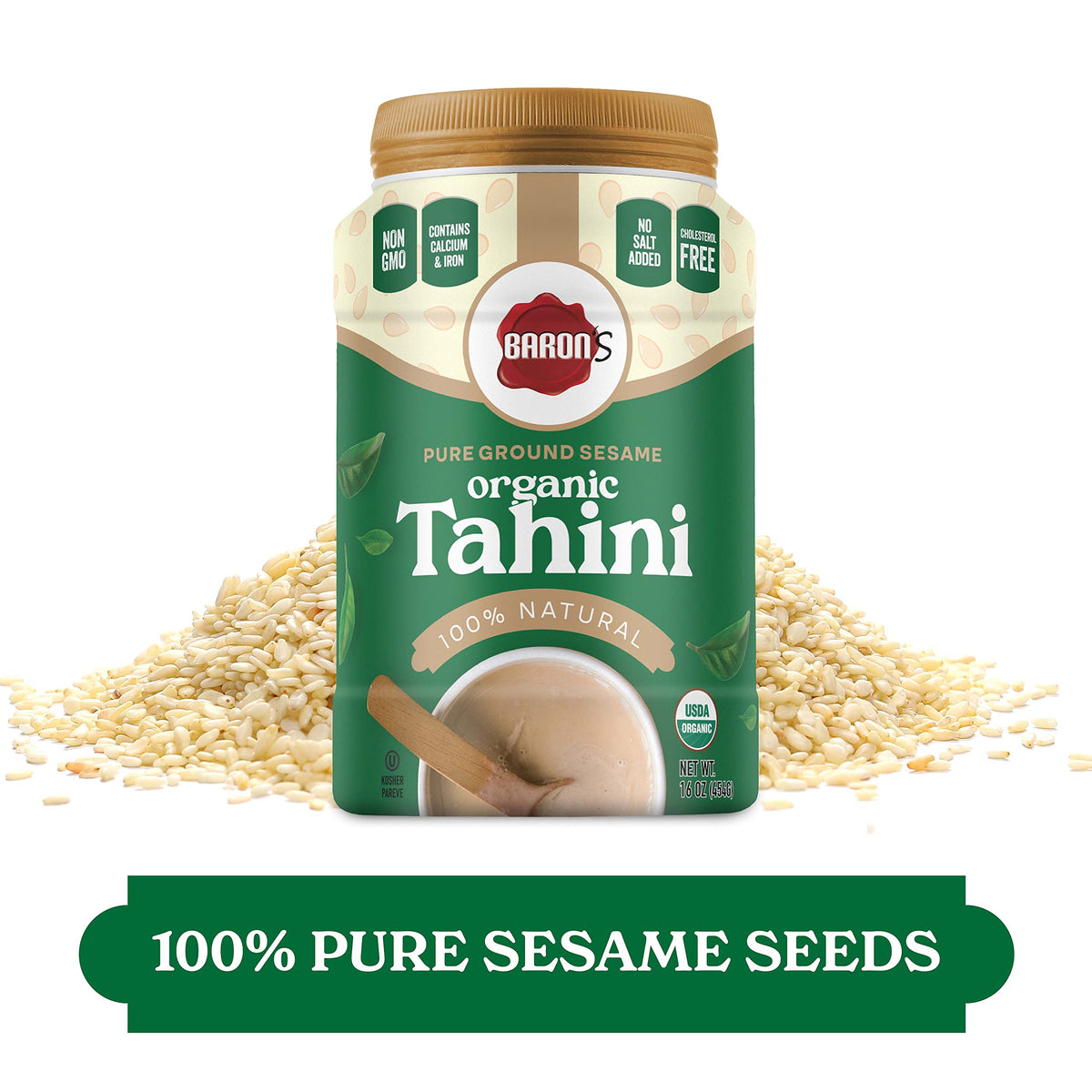 Baron's USDA Organic Tahini Pure Sesame Paste – 12 x 16 oz Jars | Kosher, Vegan, Gluten-Free