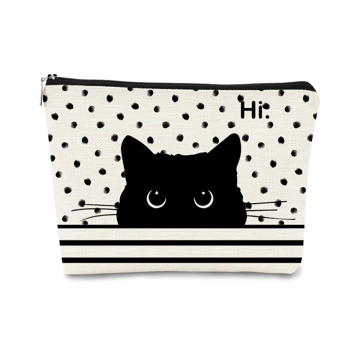 BARPERY Cat Makeup Bag - Black Cat Purse, Small Cute Makeup Bag Cosmetic Bag For Women & Teen Girls, Cat Lady Gifts For Women (Polka Dot)