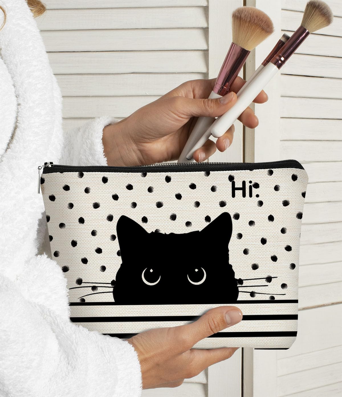 BARPERY Cat Makeup Bag - Black Cat Purse, Small Cute Makeup Bag Cosmetic Bag For Women & Teen Girls, Cat Lady Gifts For Women (Polka Dot)