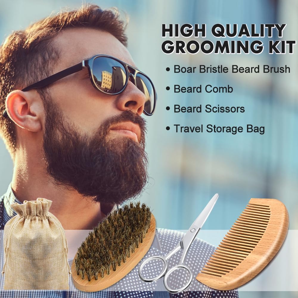 Beard Kit Gifts for Men, 3 Natural Beard Oil, Gently Soothes Itch & Dryness