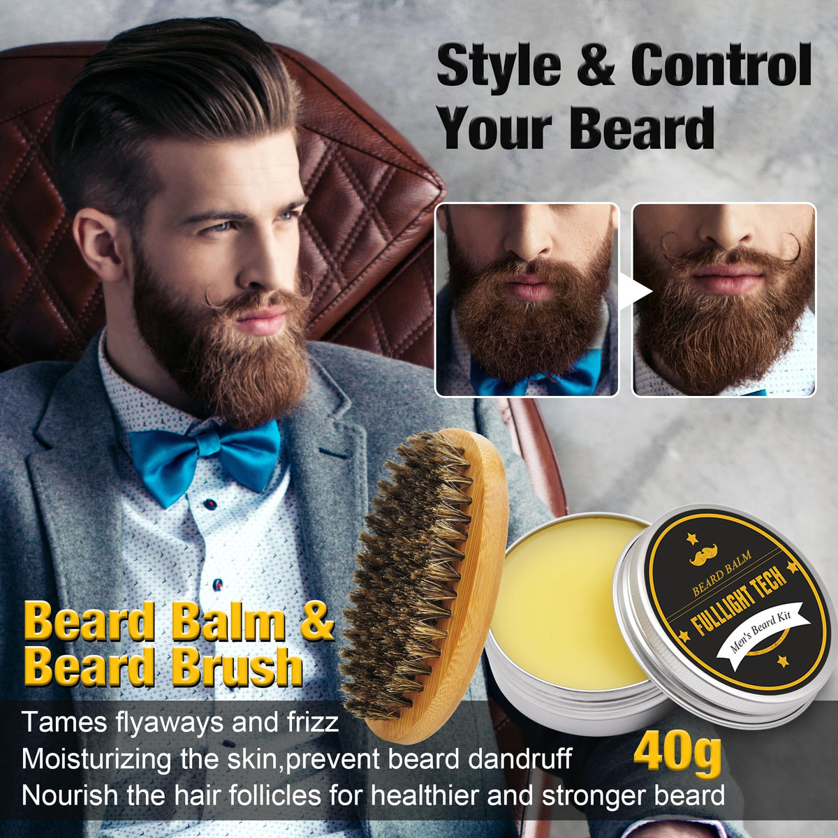 Beard Kit Gifts for Men, 3 Natural Beard Oil, Gently Soothes Itch & Dryness