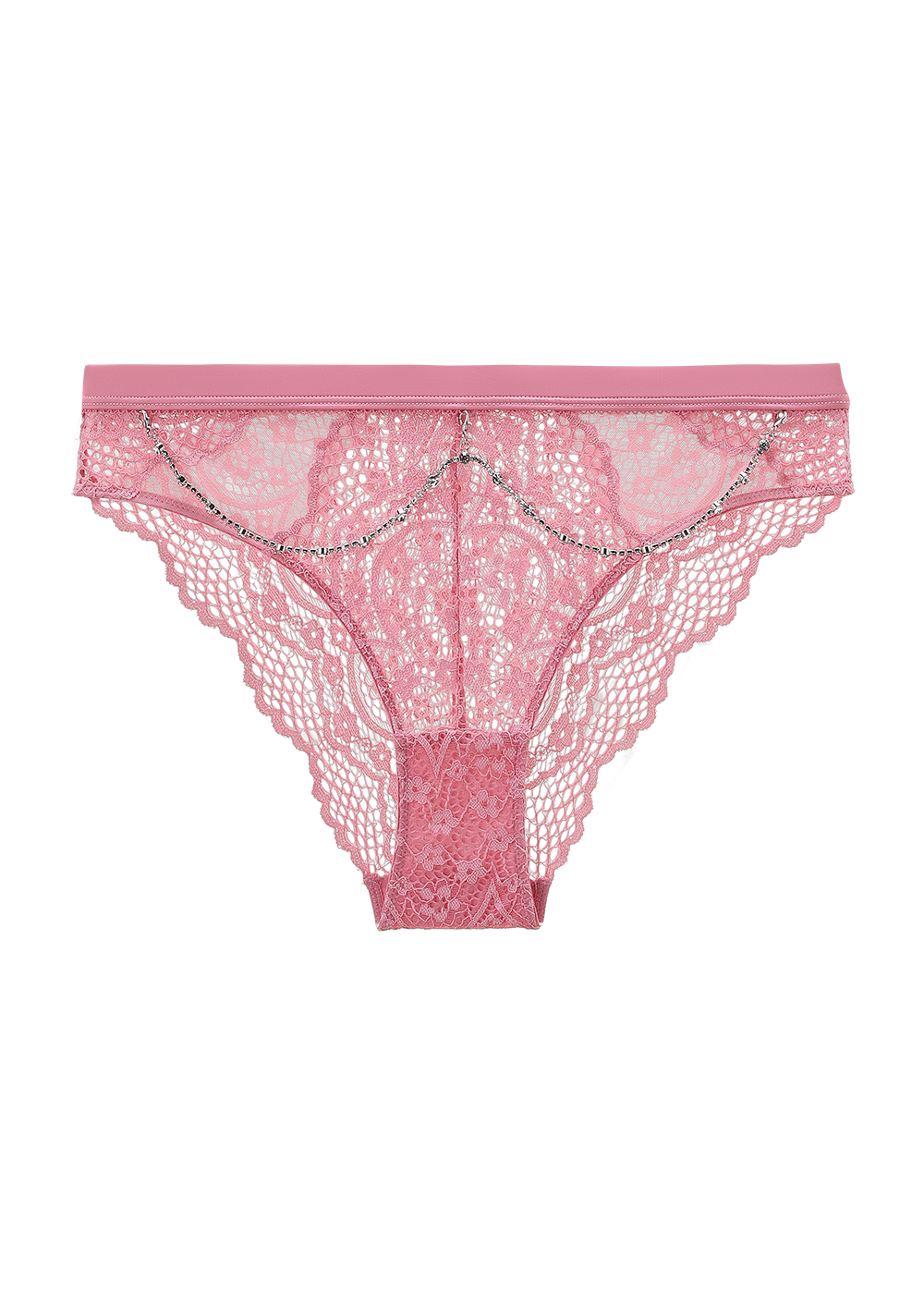 BECKY Plus Sexy Pink Floral Lace Brief Panties with Detachable Diamond Chains