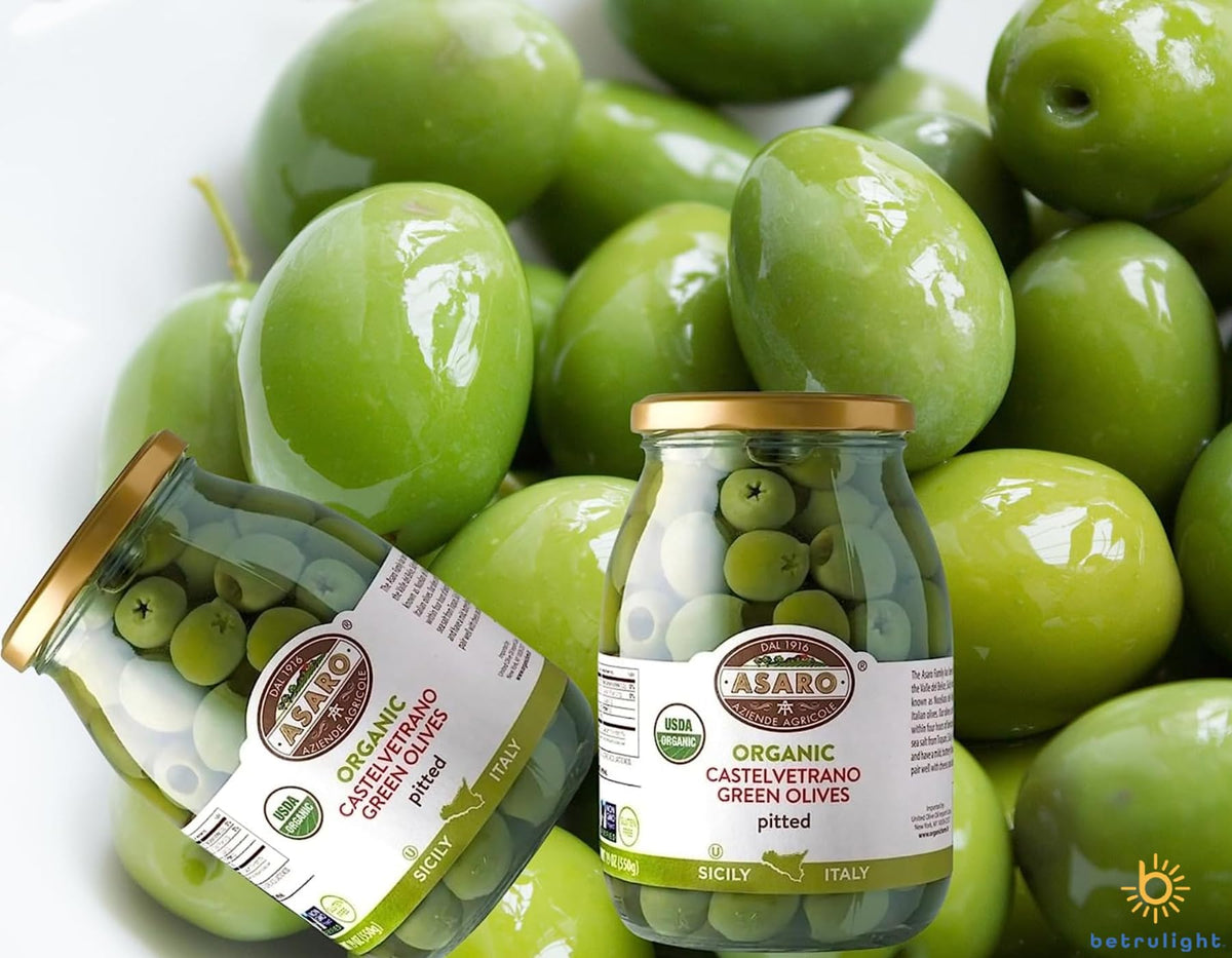 BETRULIGHT Organic Castelvetrano Green Pitted Olives – 19 oz Jar Pack of 2 | GMO Free, Gluten Free