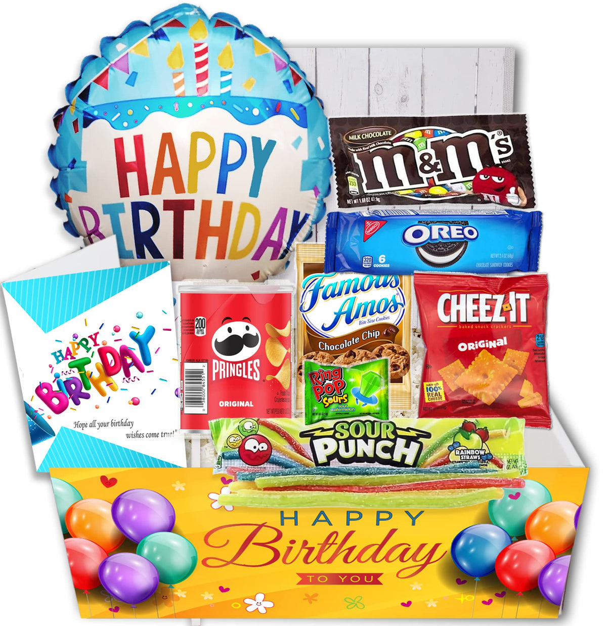 Beyond The Box Birthday Gift Basket – Candy Variety Pack with Balloon, Snacks & Greeting Card