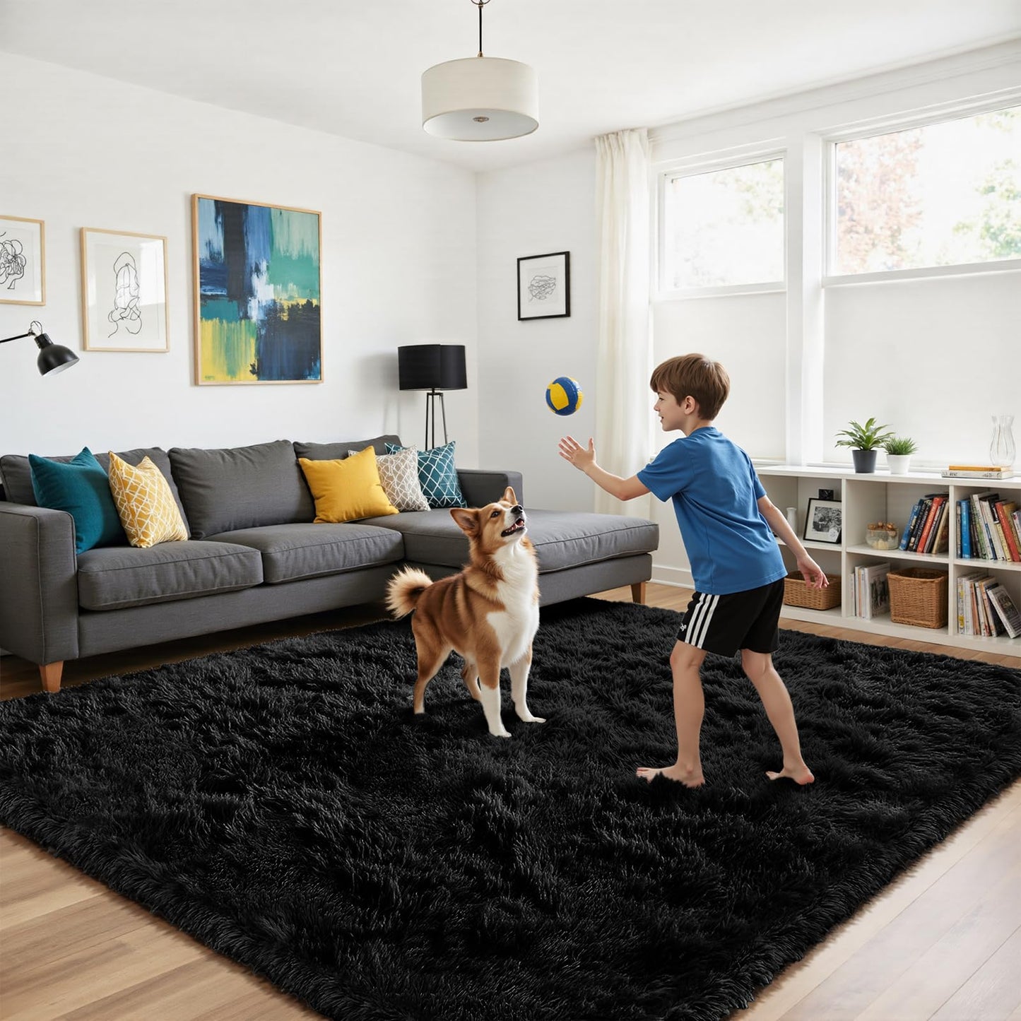 Black 2x4 Area Rugs for Bedroom, Fluffy Shag Rug Small Rug Bedroom Carpet