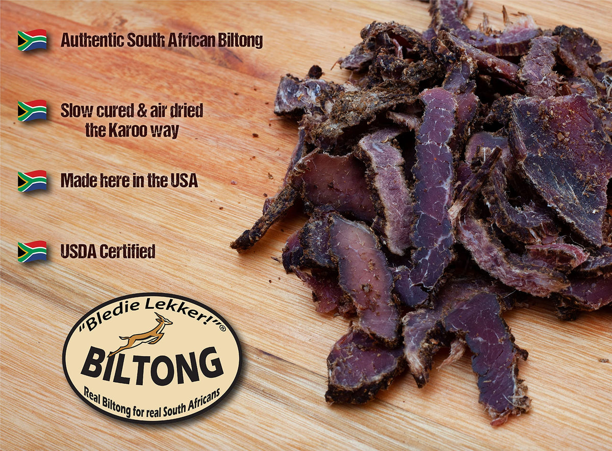 Bledie Lekker® Sliced Beef Biltong 16oz – USA Made, USDA Certified, Resealable Bag