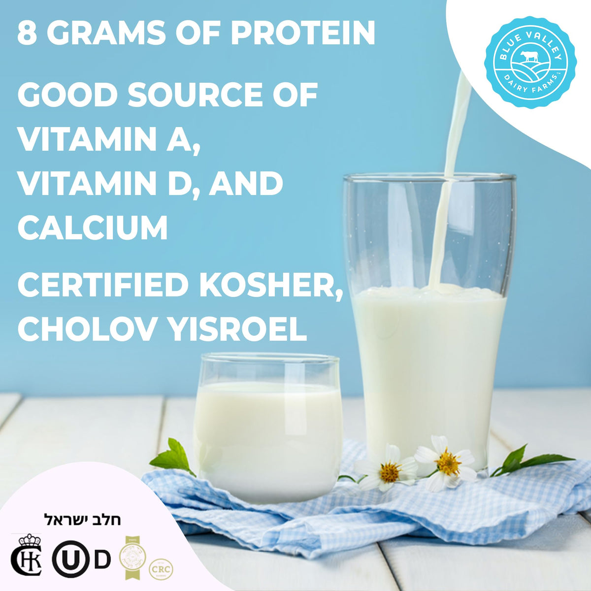 Blue Valley Shelf-Stable Whole Milk Boxes with Vitamin D – 8oz, 24 Pack, Cholov Yisroel Kosher