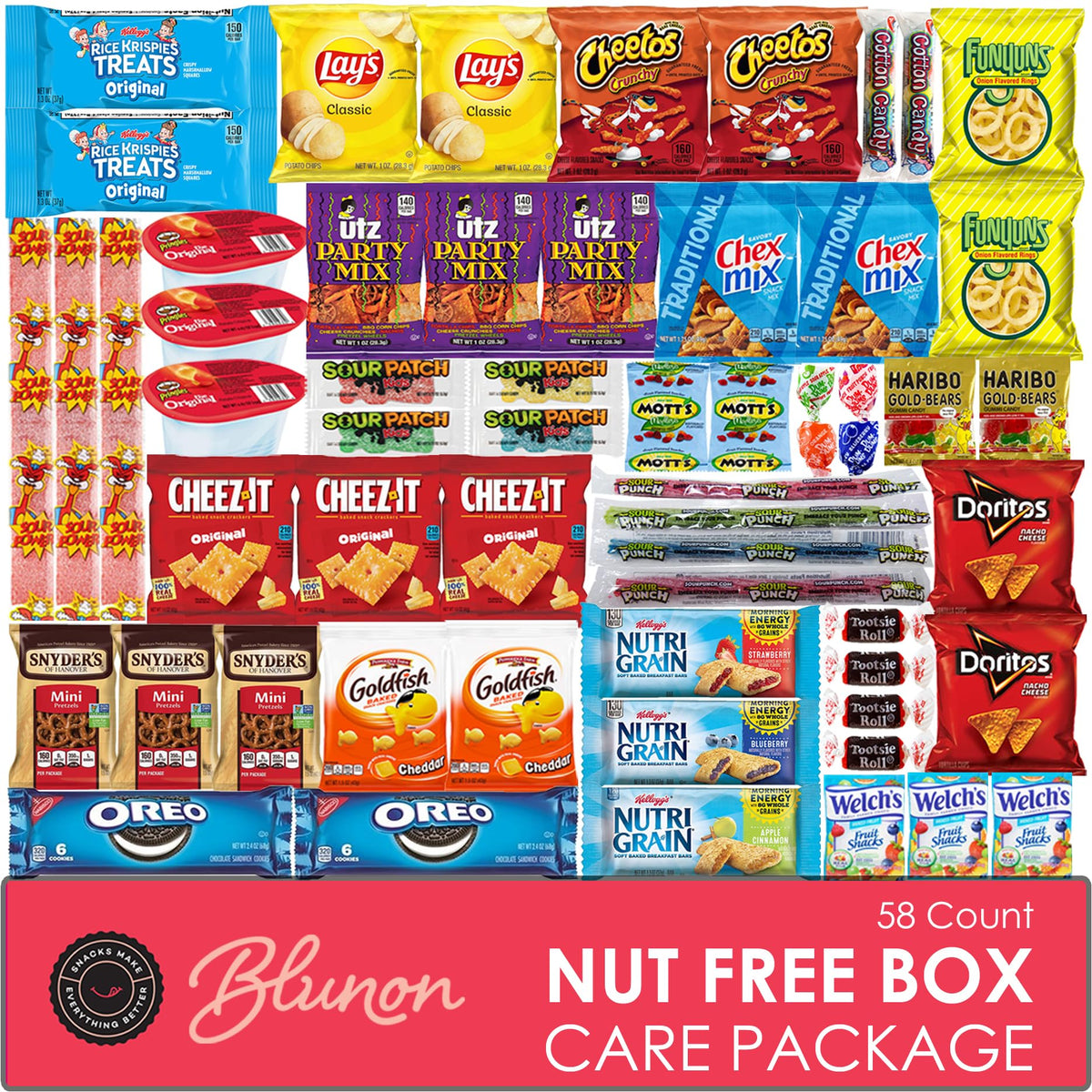 Blunon Peanut Free & Tree Nut-Free Snacks Variety Pack – 58 Count
