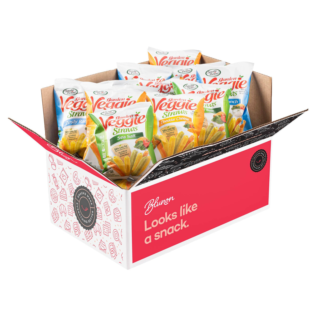 Blunon Veggie Straw Variety Pack – Garden Sea Salt, Cheddar Cheese & Zesty Ranch, 30-Count Gluten Free Snack Box