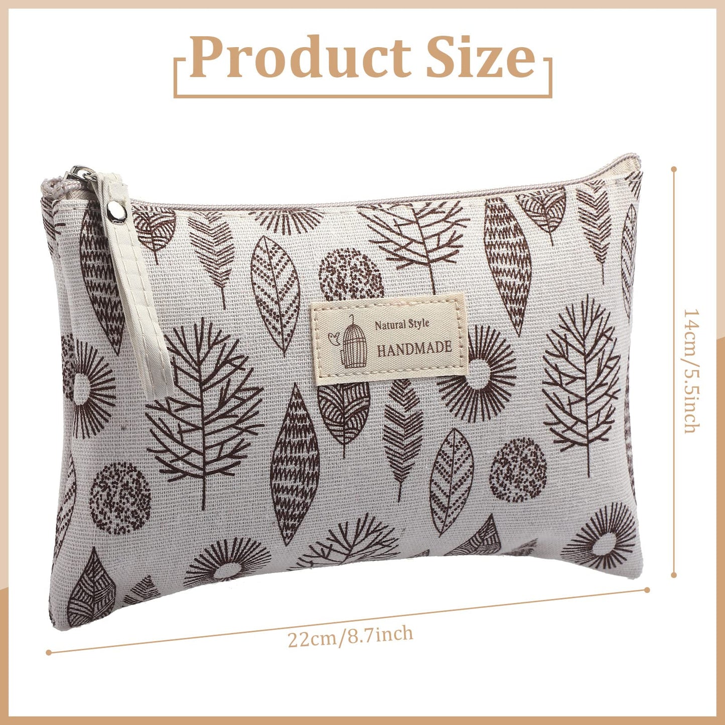 Boao 4 Pcs Canvas Makeup Bag Small Cosmetic Pouch for Purse,Big,Natural