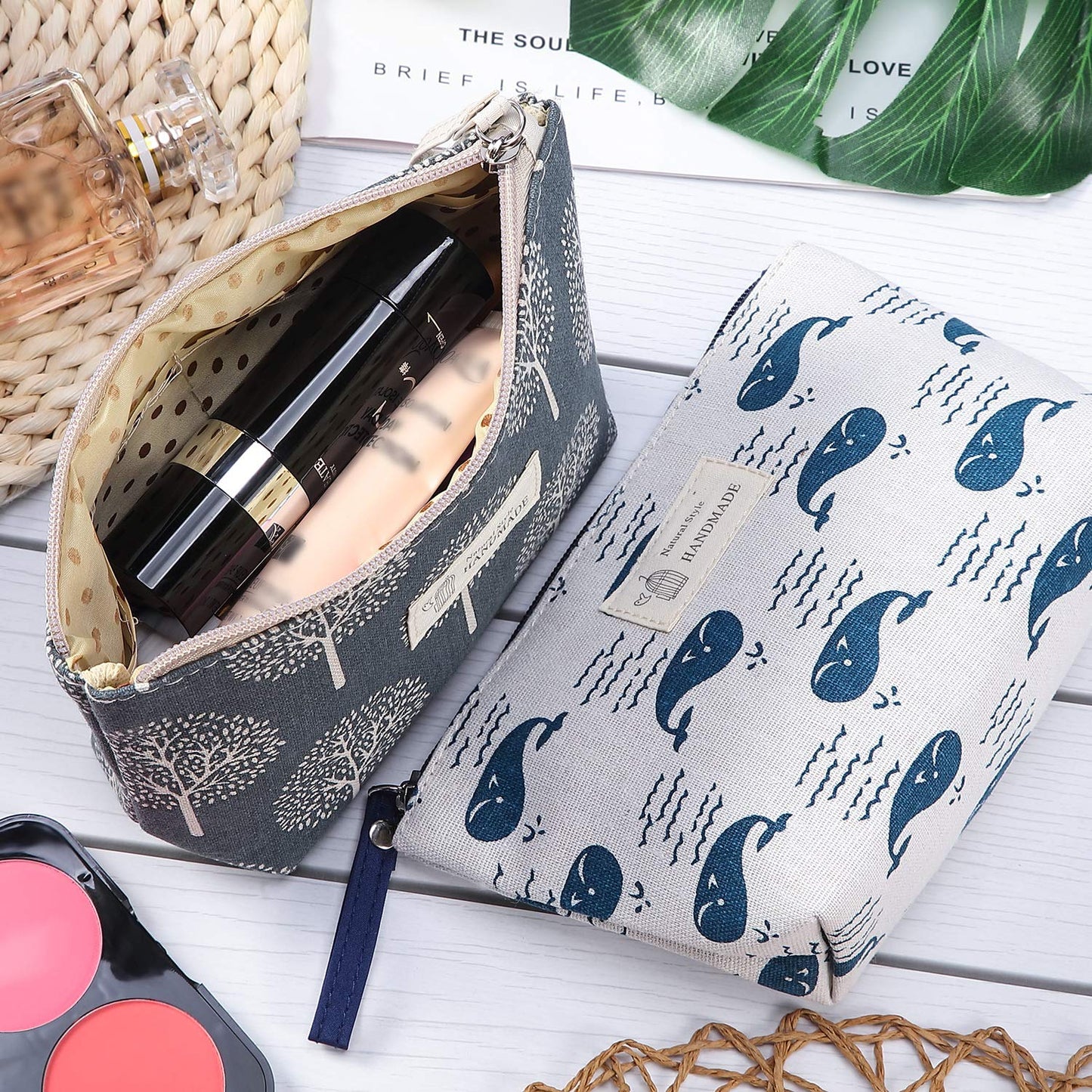 Boao 4 Pcs Canvas Makeup Bag Small Cosmetic Pouch for Purse,Small,Animals