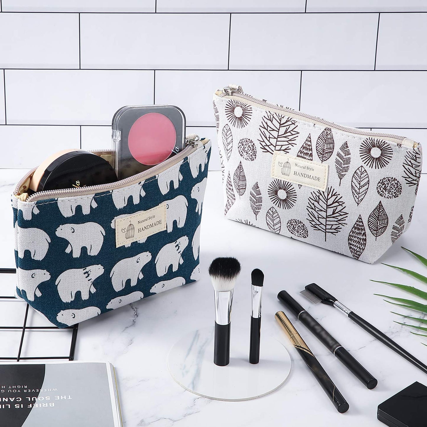 Boao 4 Pcs Canvas Makeup Bag Small Cosmetic Pouch for Purse,Small,Animals