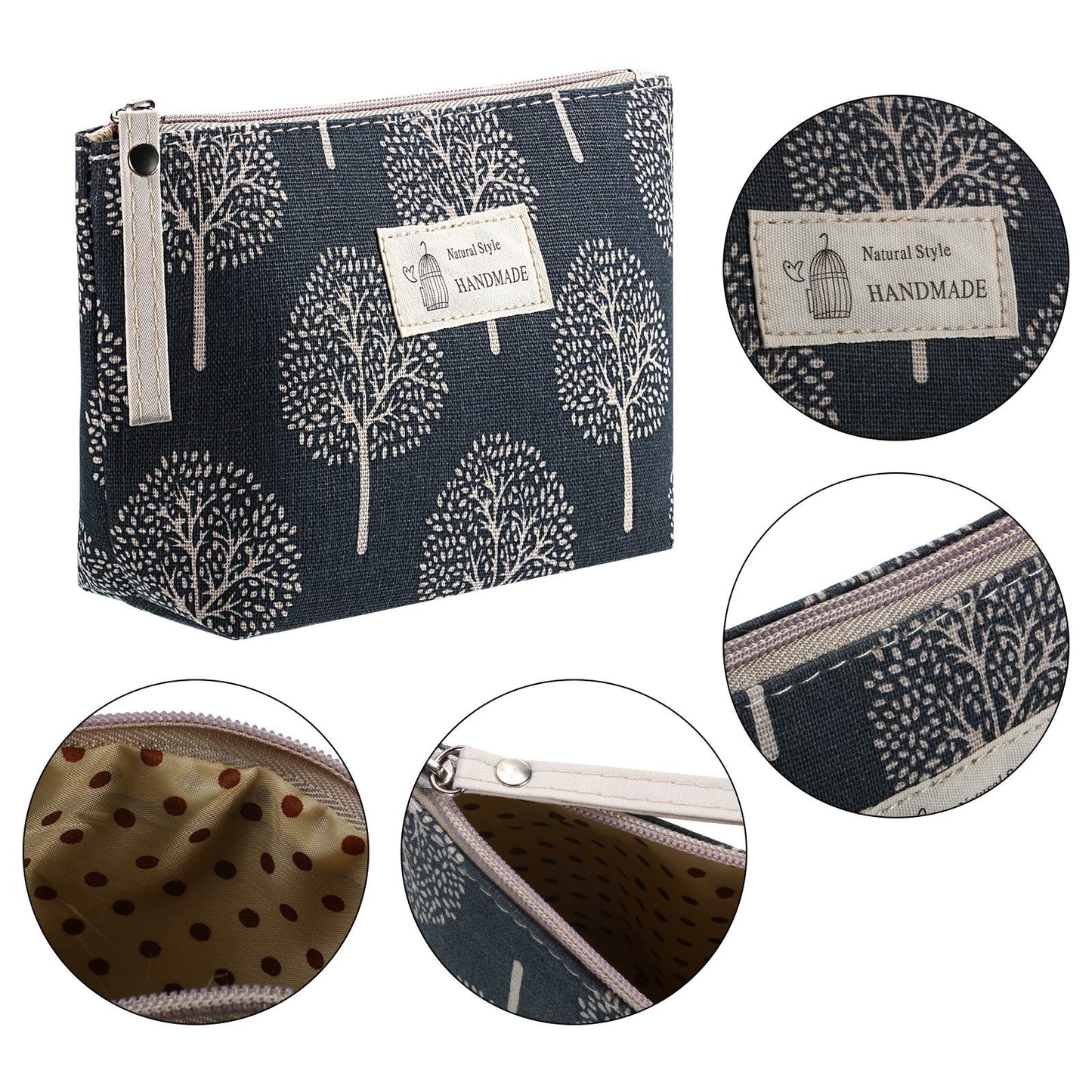 Boao 4 Pcs Small Cosmetic Bags for Purse,Small,Arrow, Plaid, Tree, Leave