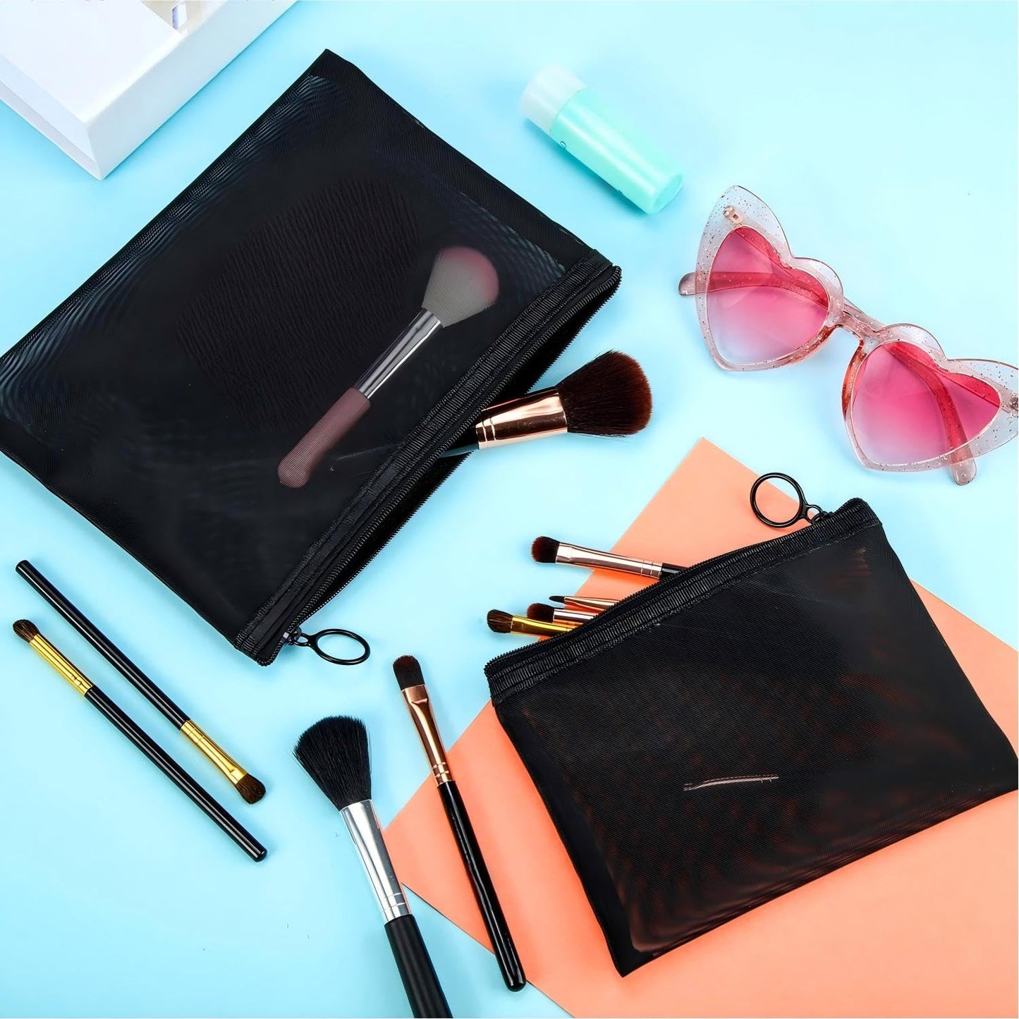 Boao 6 Pieces Mesh Zipper Makeup Bag Set For Travel, Black