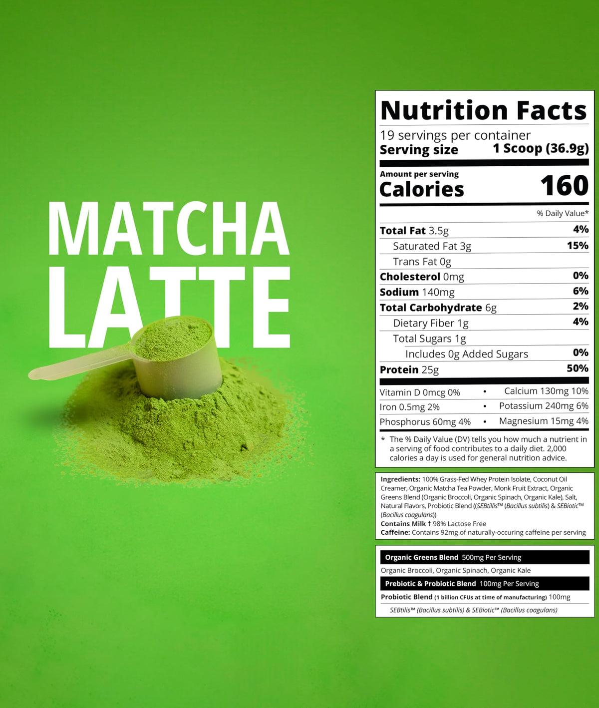 Boba Tea Protein Matcha Latte – 25g Grass-Fed Whey Isolate, Gluten-Free & Soy-Free, 19 Servings
