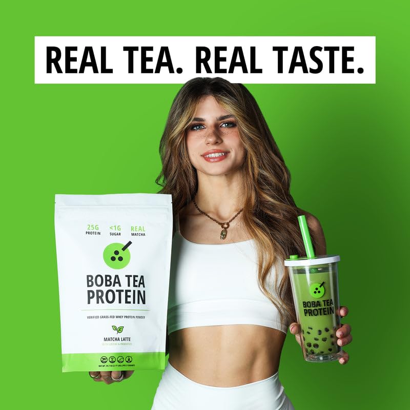 Boba Tea Protein Matcha Latte – 25g Grass-Fed Whey Isolate, Gluten-Free & Soy-Free, 19 Servings